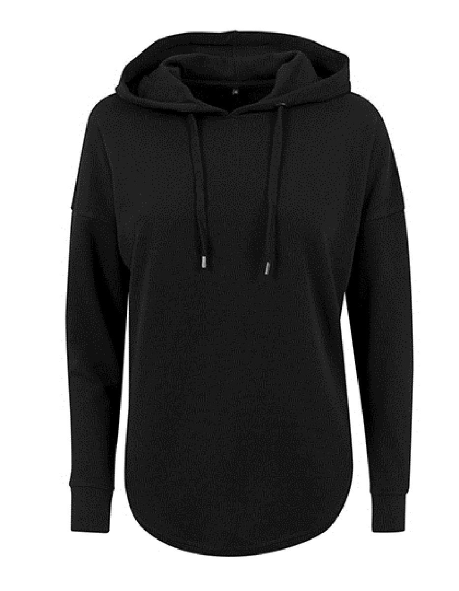 Build Your Brand Kapuzenpullover Damen Oversized Kapuzen Sweater / Hoody / Kapuzensweater Modisch abgerundeter Saum schwarz | Hoodies