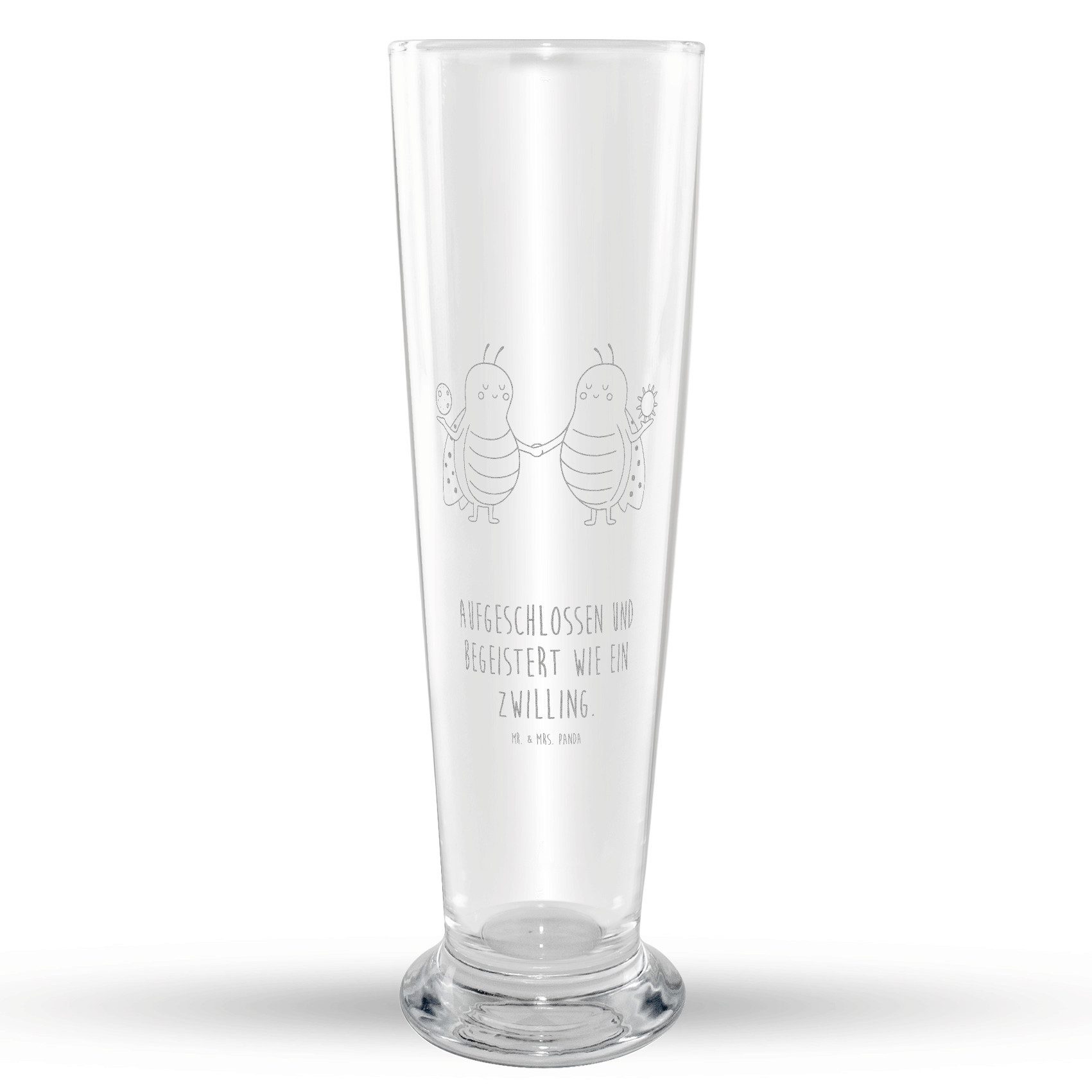 Mr. & Mrs. Panda Bierglas Sternzeichen Zwilling, Weizenglas, Transparent, Glückskäfer, Geschenk, Premium Glas, Weizenbierglas Weizenglas Weizenbier Glas