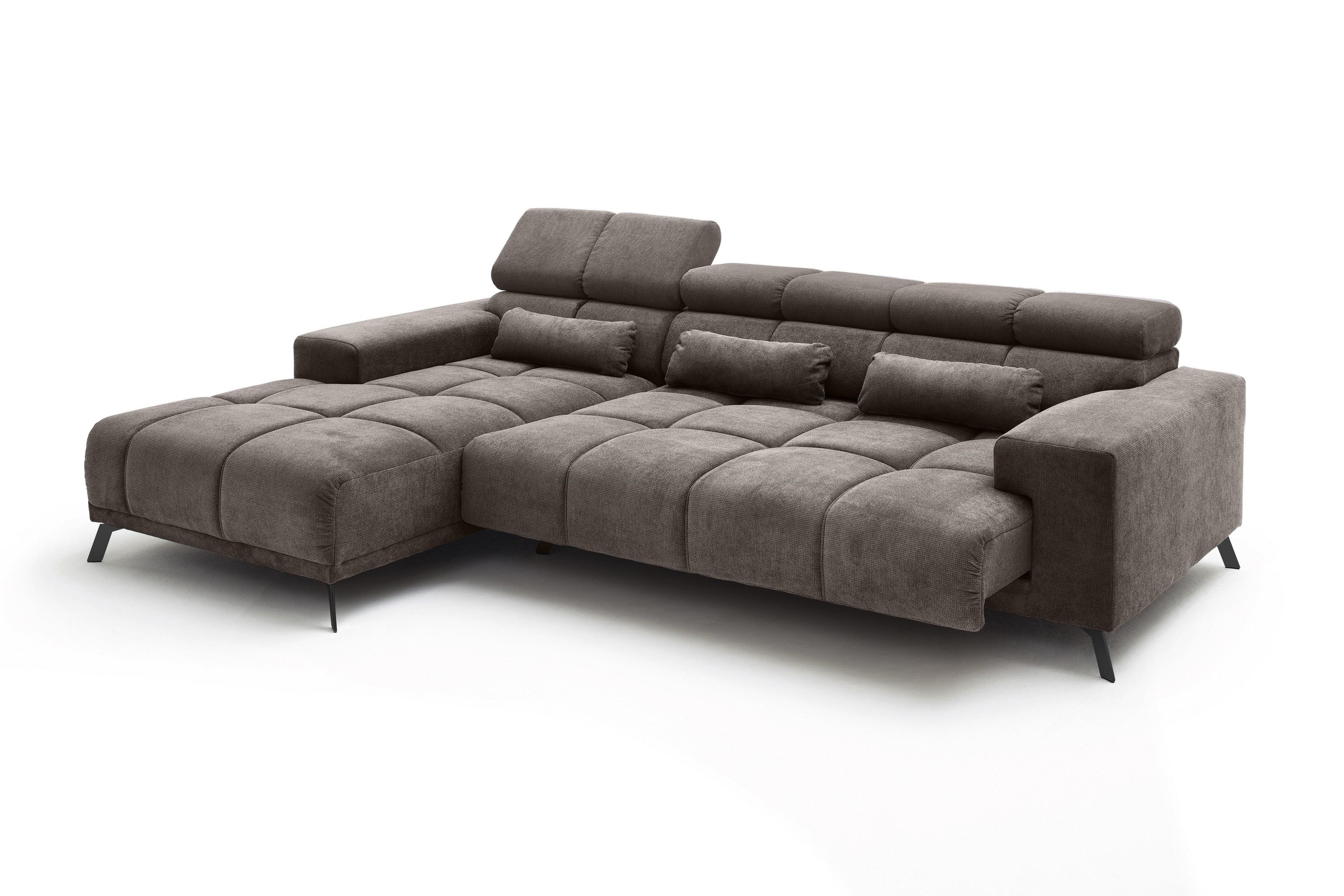 Iwaniccy Wohnlandschaft elektr. Sitztiefenverstellung, 3 Kissen, dunkelgrau - 285x99x201 BxHxT