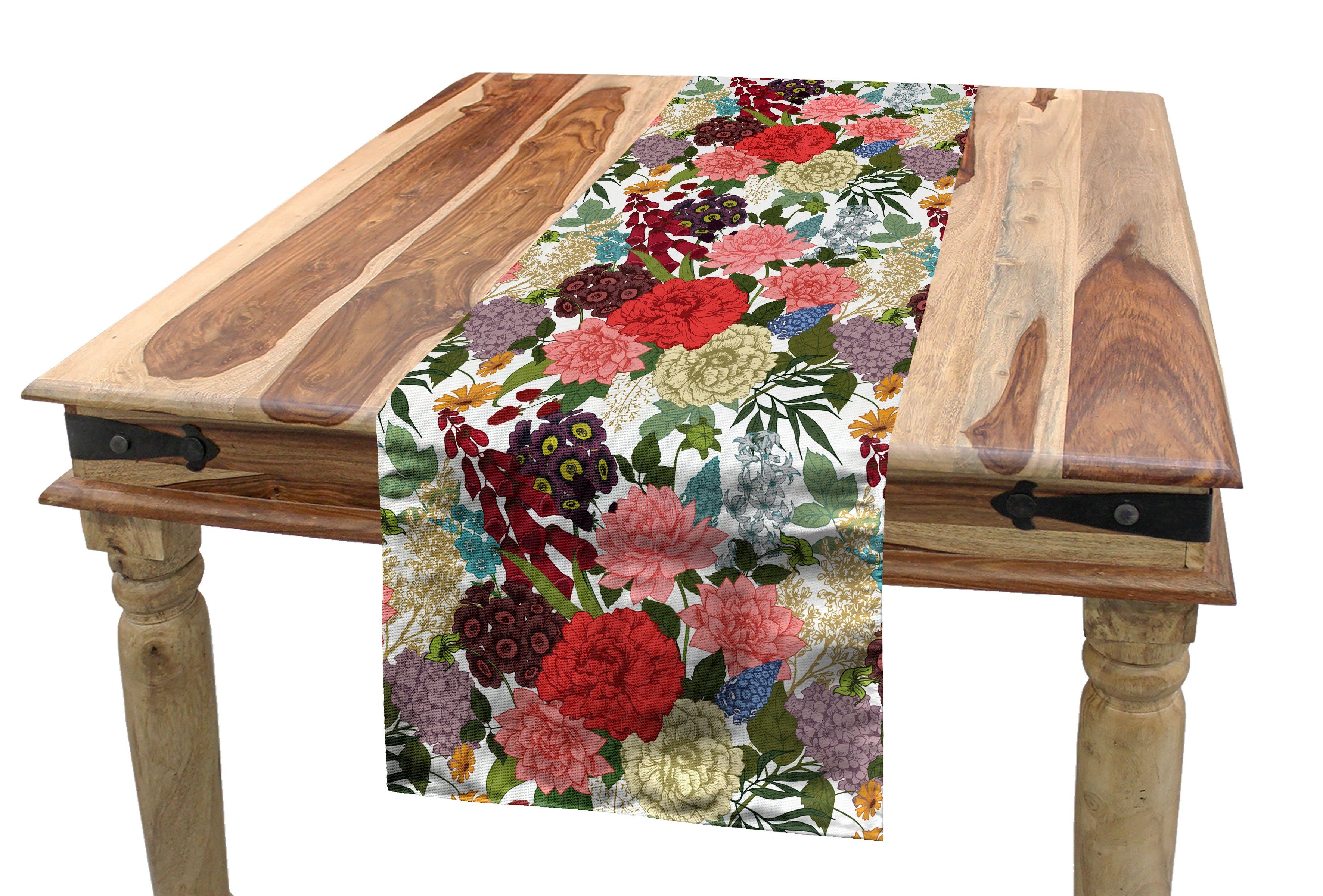 Abakuhaus Tischläufer Esszimmer Küche Rechteckiger Dekorativer Tischläufer, Blumen Romantisches Bouquet Design