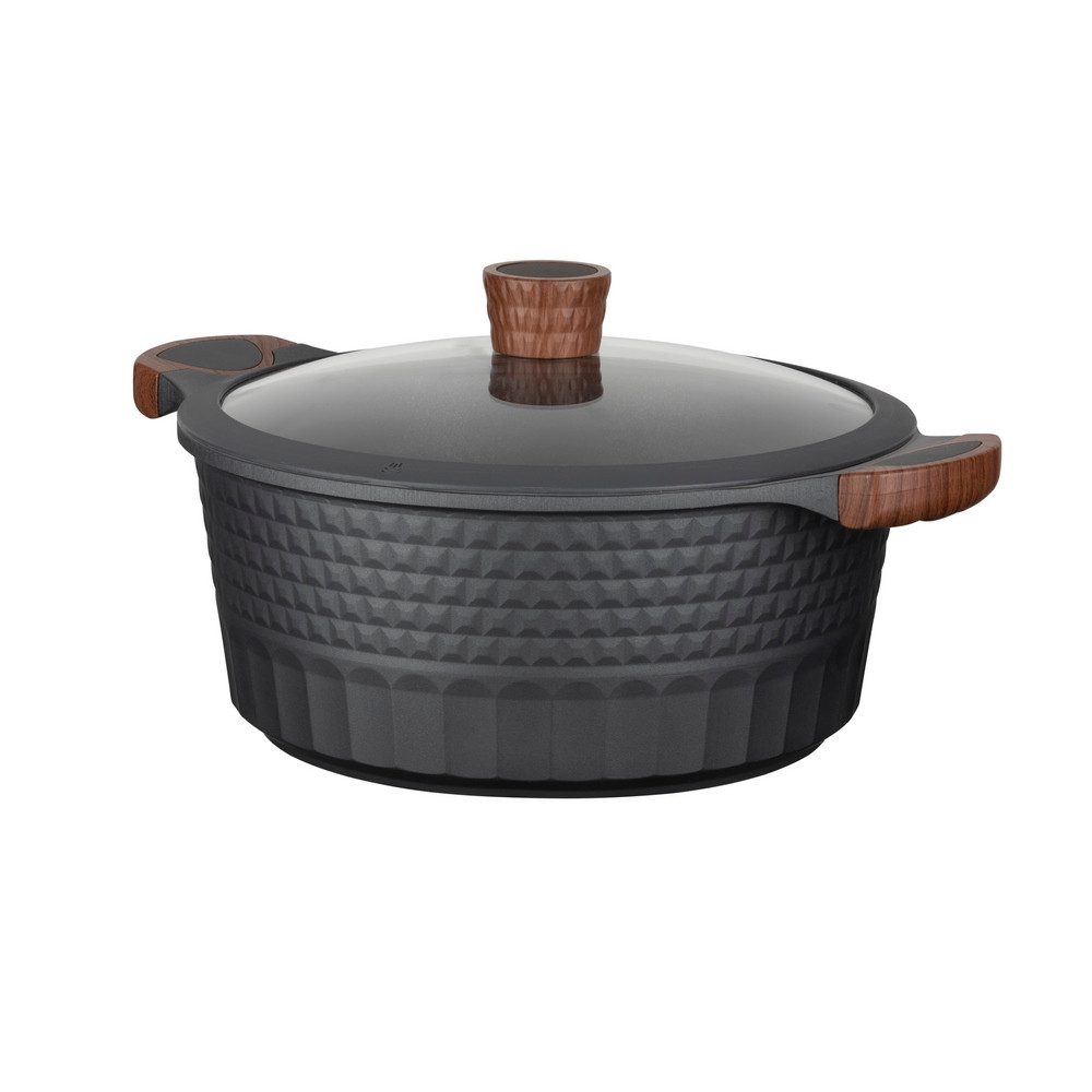 RESTO Kitchenware Kochtopf Capella, Schmortopf antihaftbeschichtet und spülmaschinenfest, Aluminiumguss (2-tlg), mit Glasdeckel und stoßdämpfendem Silikonrand, im Geschenkkarton
