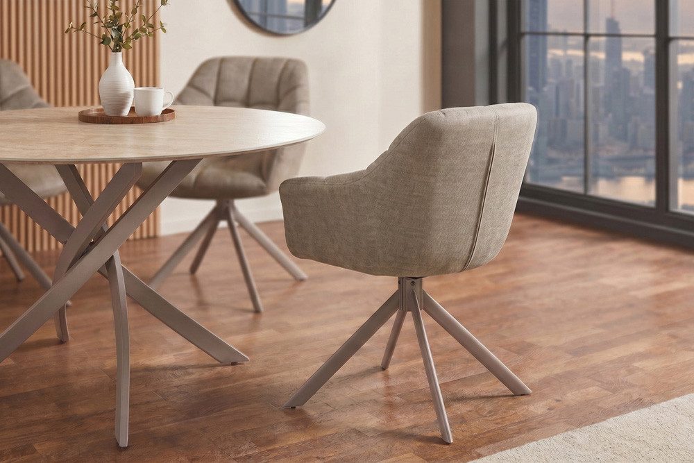 riess-ambiente Polsterstuhl PAPILLON beige/greige - Samt, Metall, mit Armlehne, drehbar, modern (Einzelartikel, 1 St), mit 180° Drehfunktion und Autoreturn – id – Bild 5 von 5