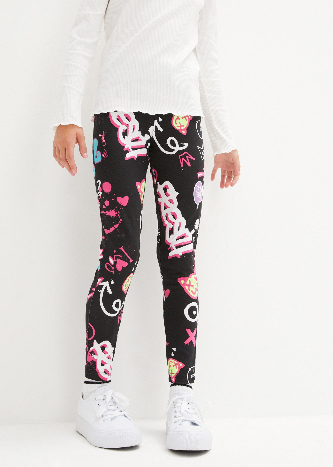 bonprix Leggings aus Baumwolle und Elasthan, bequeme Passform, mit Alloverprint
