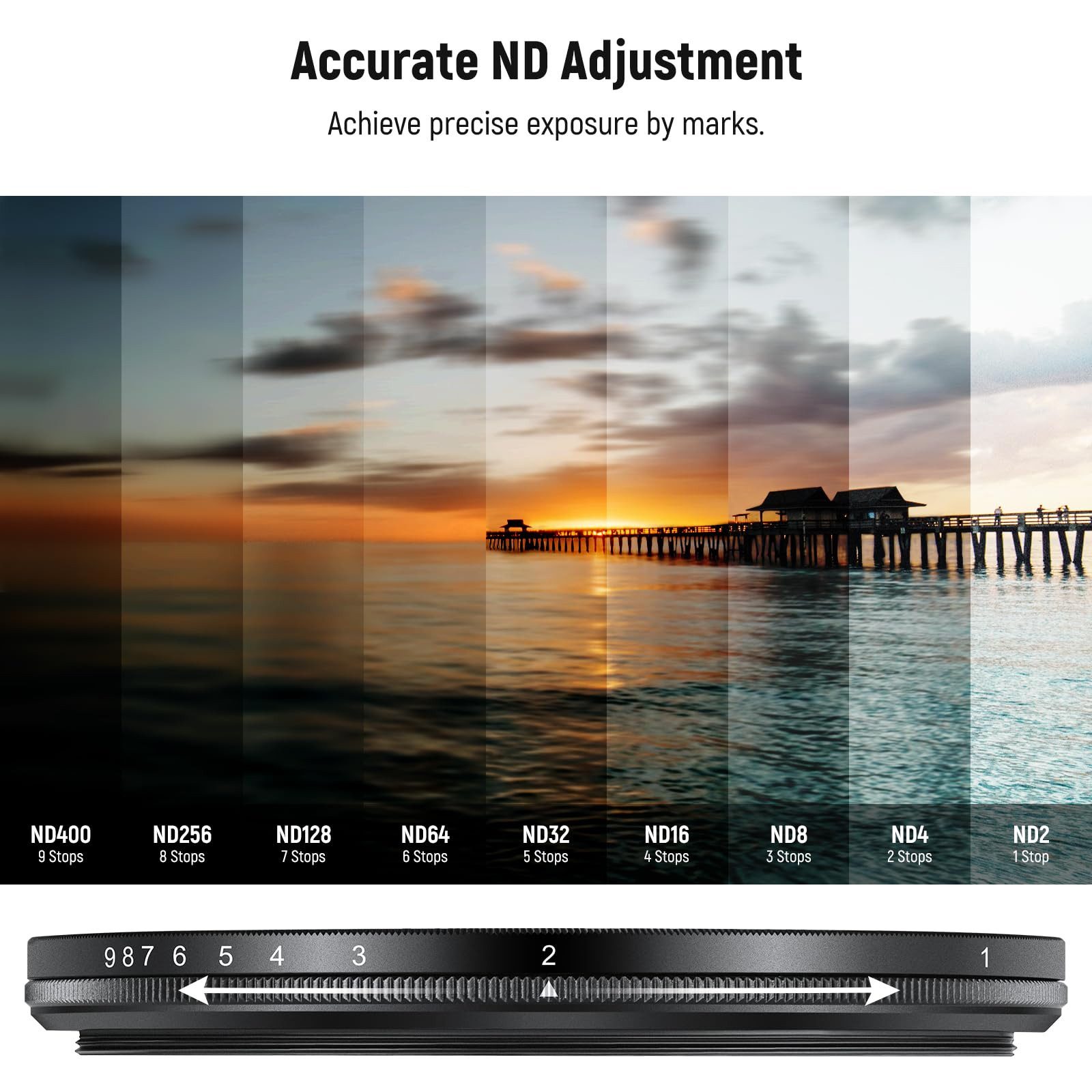 Neewer NW SERIES A 82mm Variabler ND Filter ND2-400 (1-9 Stop), Einstellbarer Foto-Filter-Sets (drehbarer Graufilter, Reinigungstuch, für Belichtungsausgleich) – Bild 3 von 5