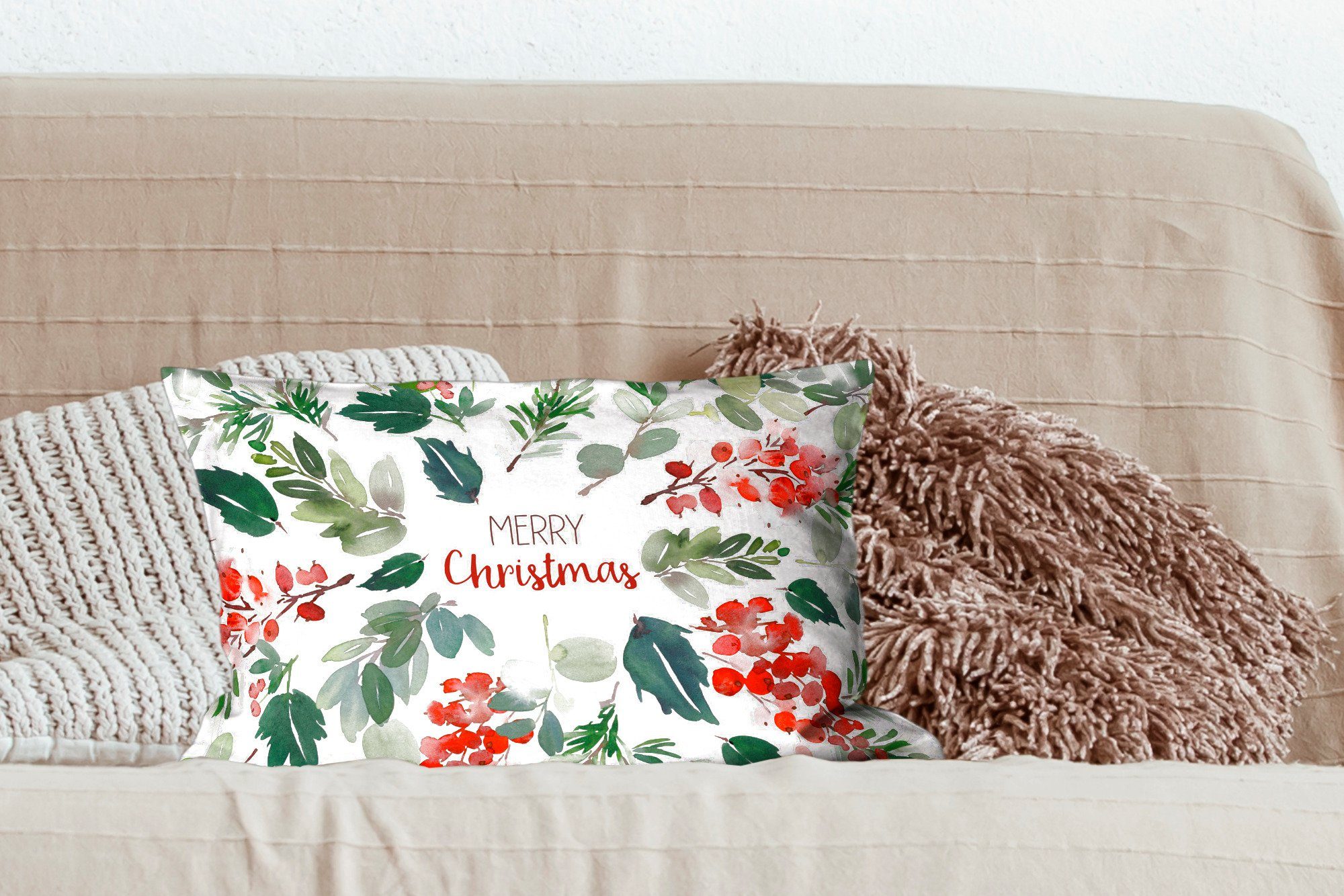 Weihnachten Zierkissen, Dekokissen Schlafzimmer Aquarell, Dekokissen Füllung, - Dekoration, mit MuchoWow Zitat Wohzimmer -