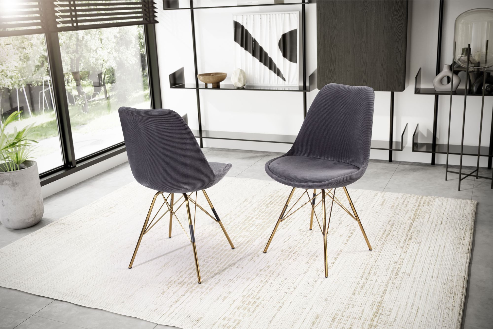 FINEBUY Esszimmerstuhl 2er Set Küchenstuhl Cord Cara Stoff Stuhl Skandinavisch (2er Set Stoff Küchenstuhl Gepolstert), Schalenstuhl ohne Armlehne, Polsterstuhl Esszimmer