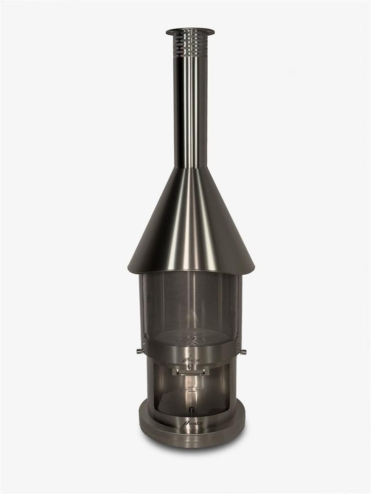 Firestar Gartenkamine Grillkamin DN 550 Swing 3. Generation NEU Edelahl gebürstet Grillkamin Kamin, inklusive Grillrost und Fettschutzpfanne