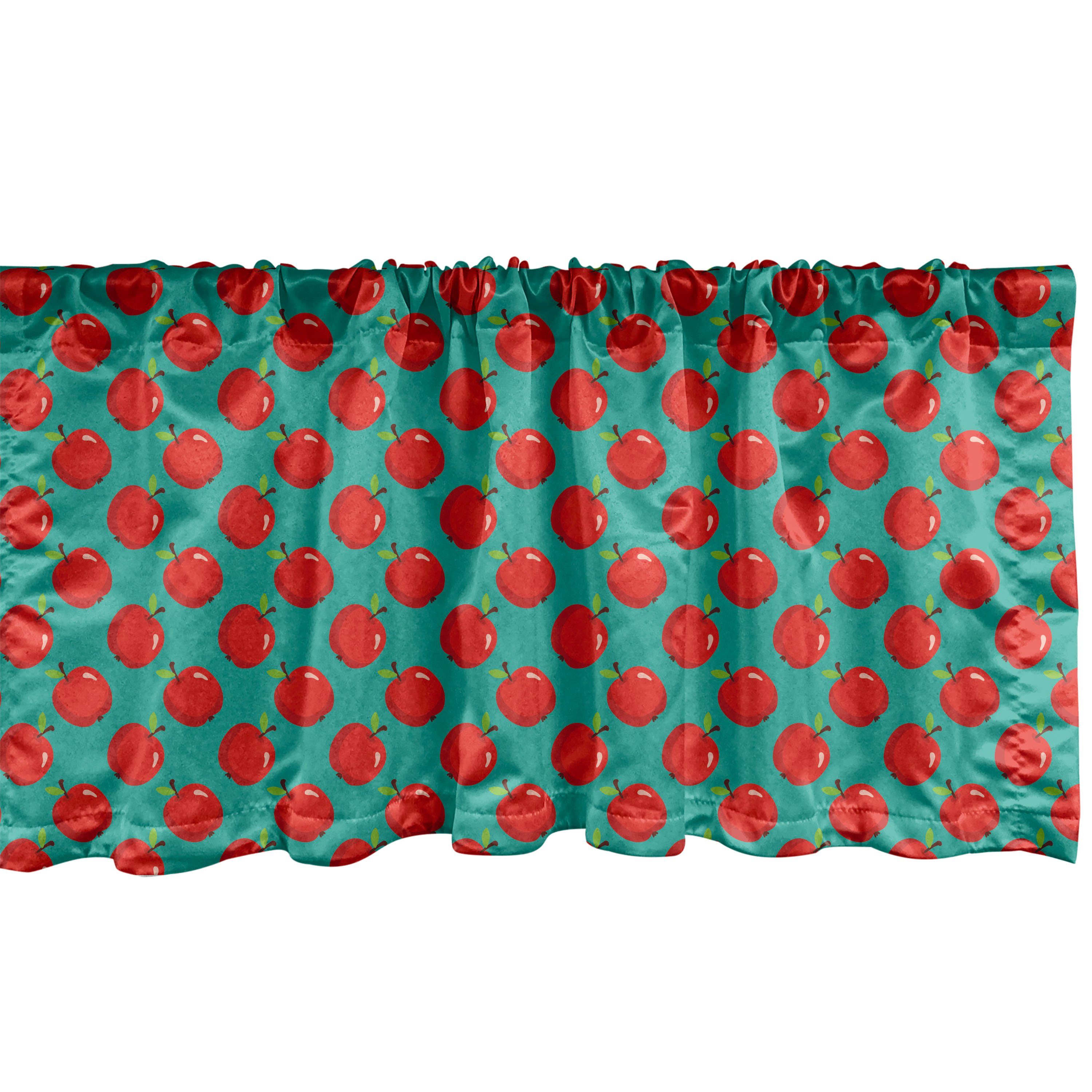 Scheibengardine Vorhang Volant für Küche Schlafzimmer Dekor mit Stangentasche, Abakuhaus, Microfaser, Apfel Cartoon-Stil Bio-Obst