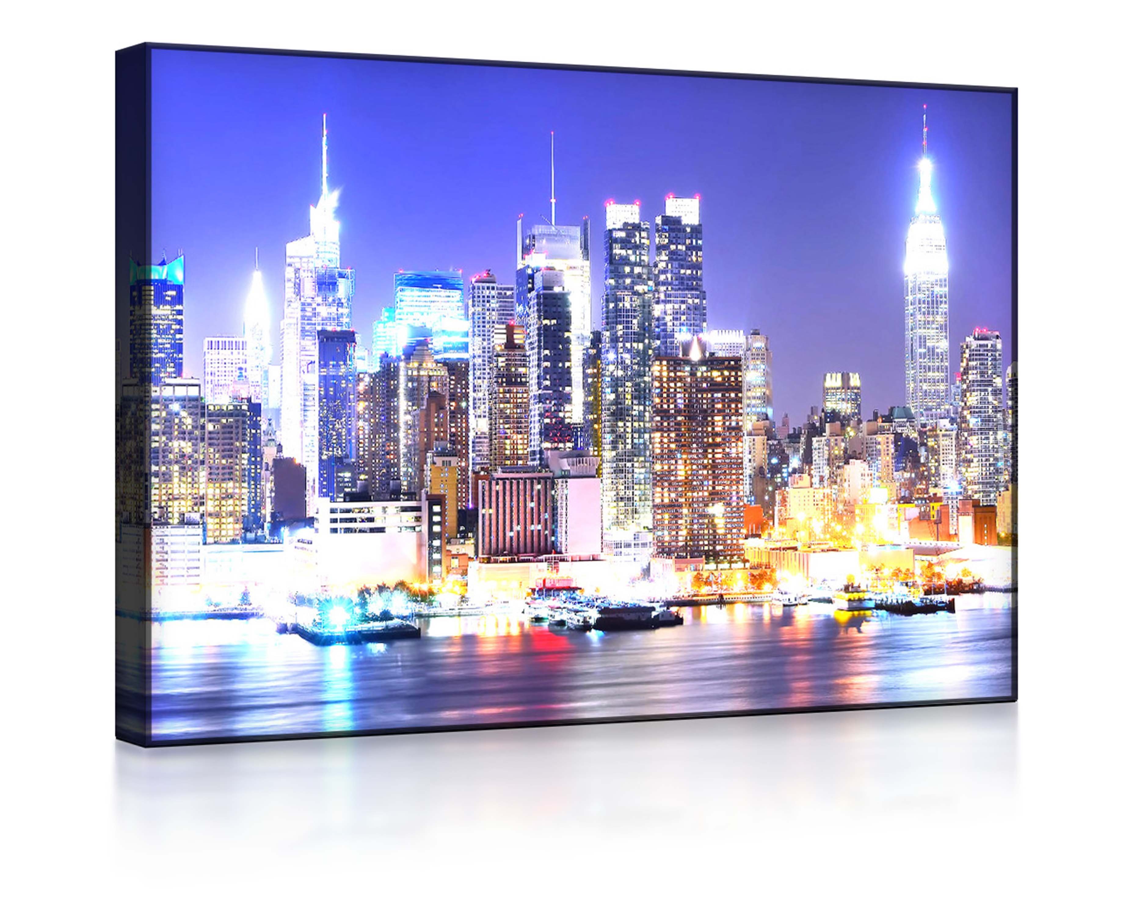 lightbox-multicolor LED-Bild New York City Skyline front lighted / 100x70cm, Leuchtbild mit Fernbedienung