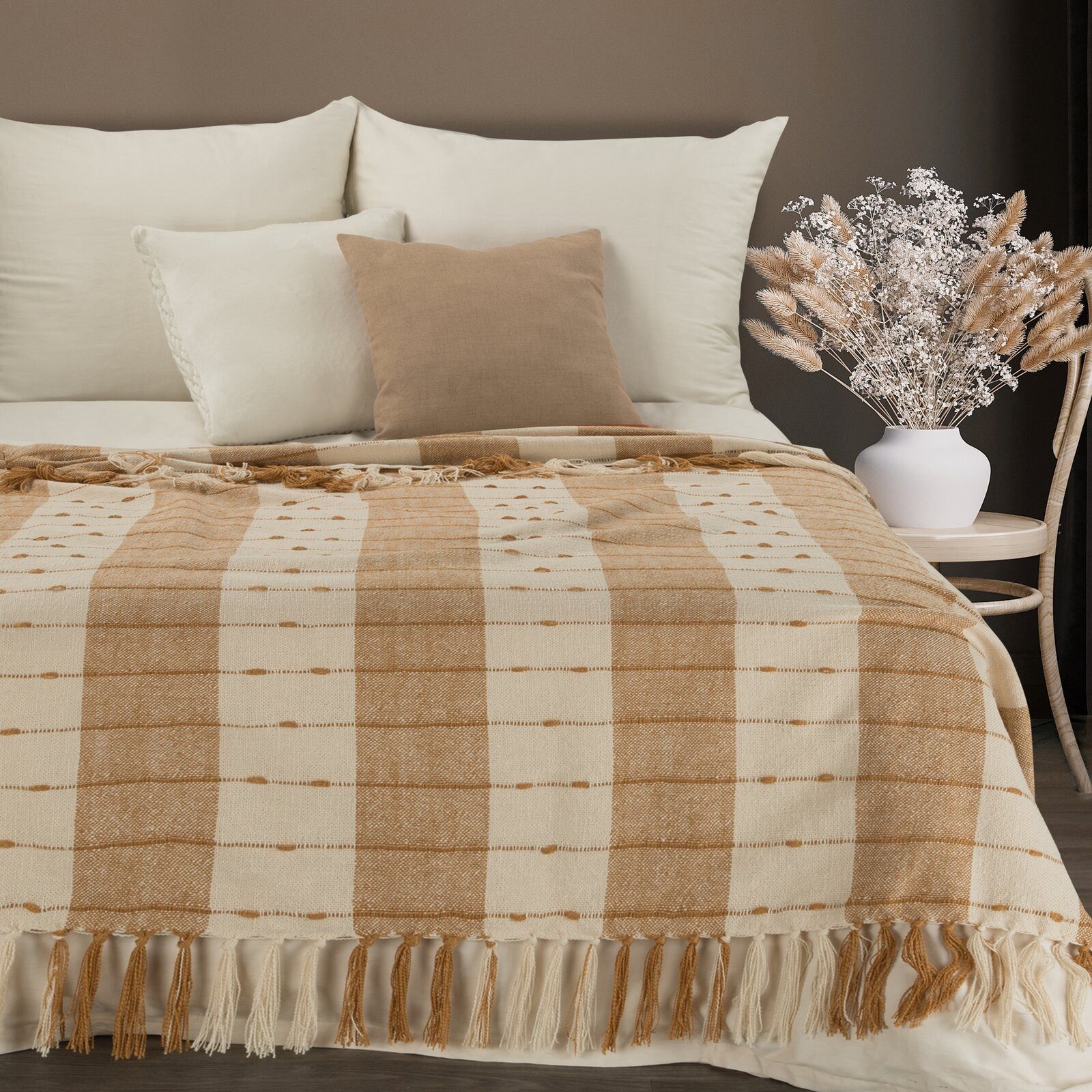Wohndecke Gewebte Decke mit Fransen, kariert, 130x170 cm, Eurofirany, Skandinavirscher Stil, BOHO Design
