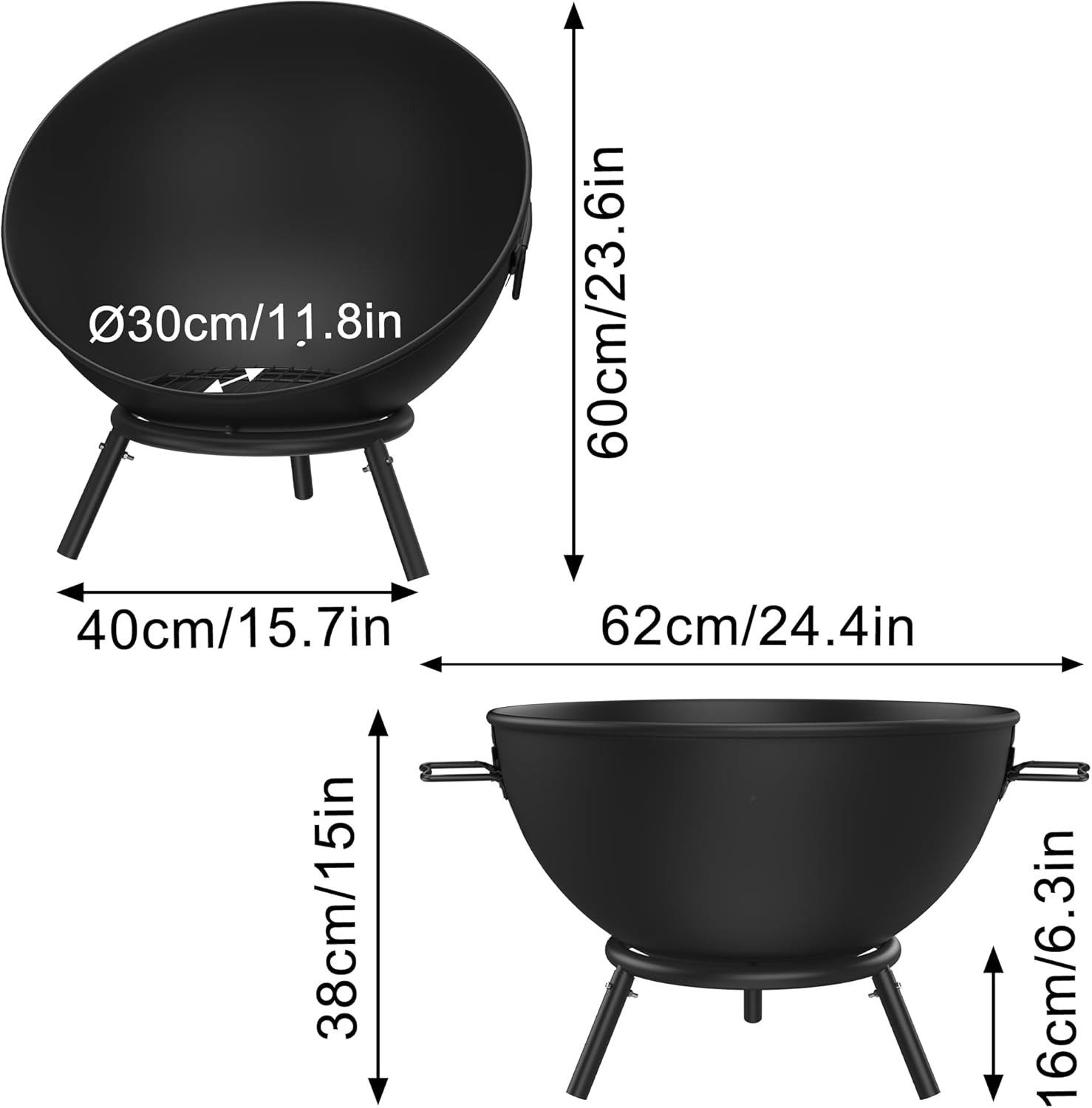 FIVMEN Feuerschale Feuerkorb Ø 60cm Kippbare Feuerstelle mit 3 Dreibein Koh günstig online kaufen