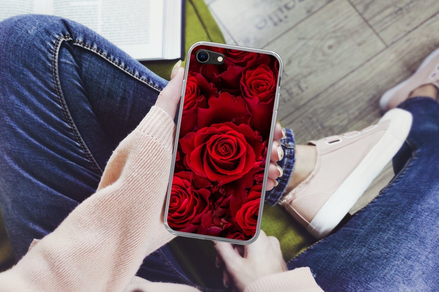 MuchoWow Handyhülle für Apple iPhone 7 Blumen - Rosen - Rot, Smartphone-Bumper, Print, Handy Schutzhülle Dünn