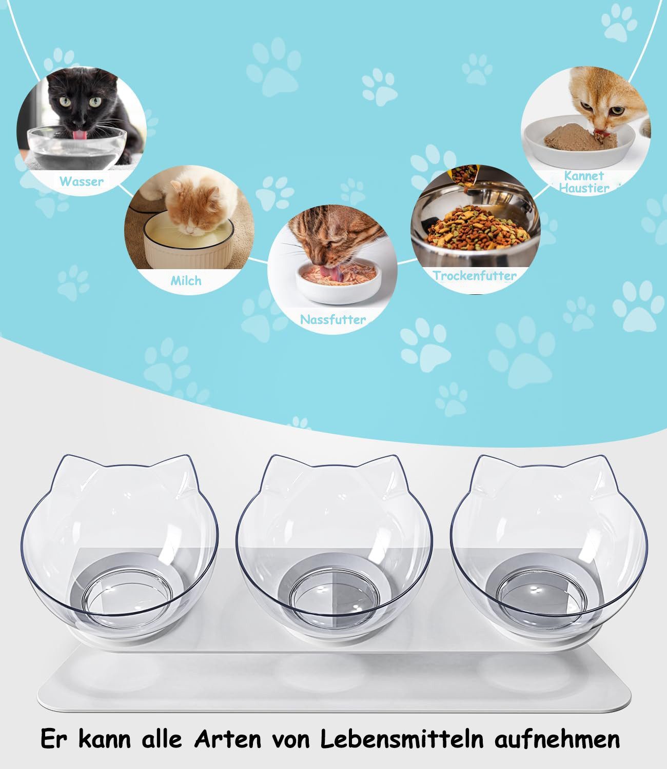 SinLaw Futternapf 3 in 1 Katzennapf-Set,15° kippbarer Futternapf,rutschfester Futternapf, Geeignet für kleine und mittelgroße Hunde und Katzen
