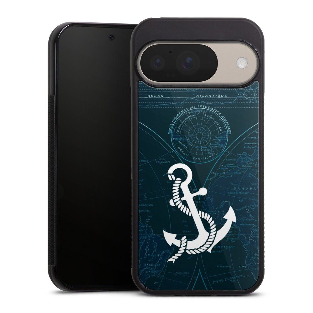 DeinDesign Handyhülle Anker Landkarte Segeln Sailors Style, Google Pixel 9 Gallery Case Glas Hülle Schutzhülle 9H Gehärtetes Glas