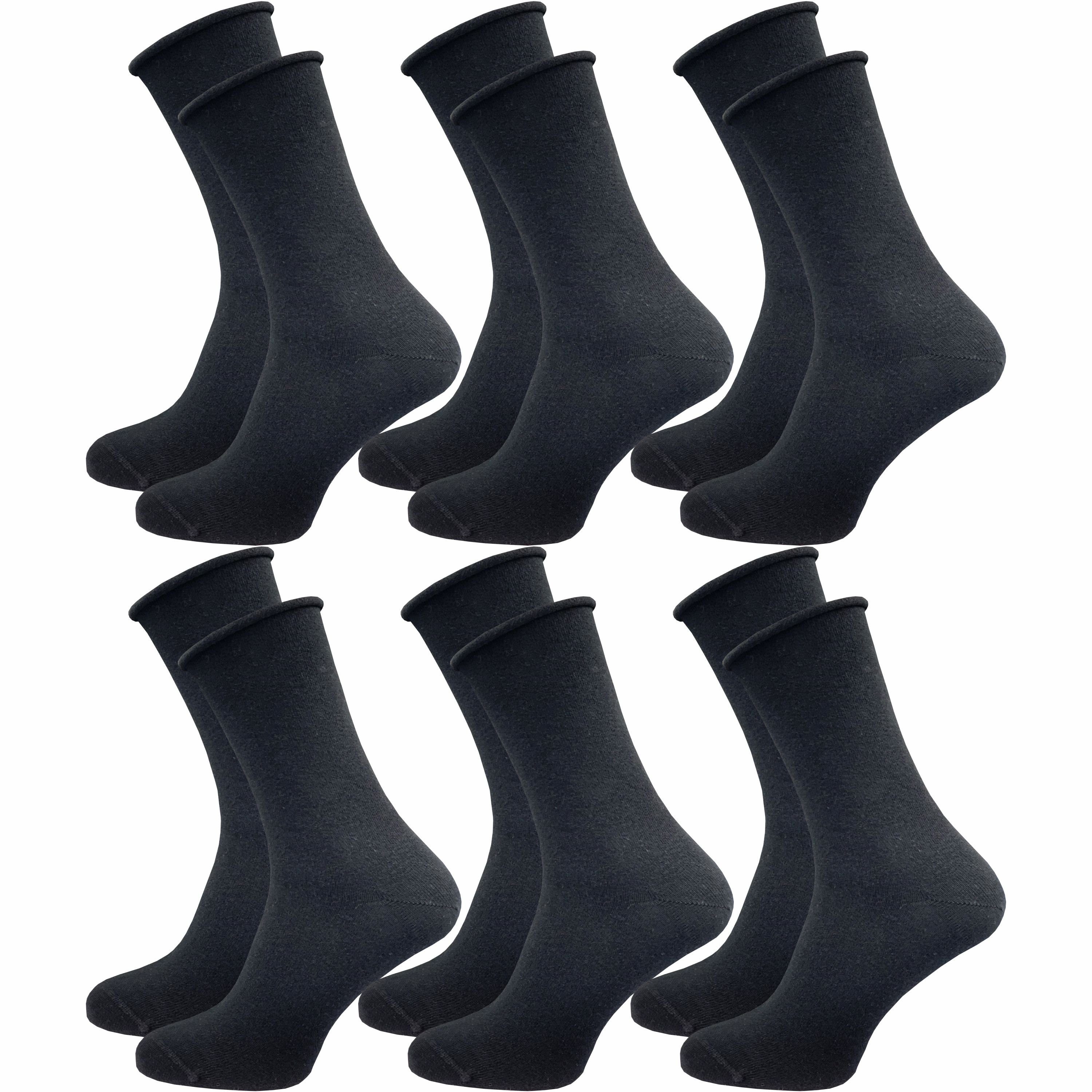 GAWILO Diabetikersocken für Damen mit Rollrand - Ohne drückende Naht & ohne Gummidruck (6 Paar) Venensocken aus atmungsaktiver Baumwolle - in schwarz & bunt