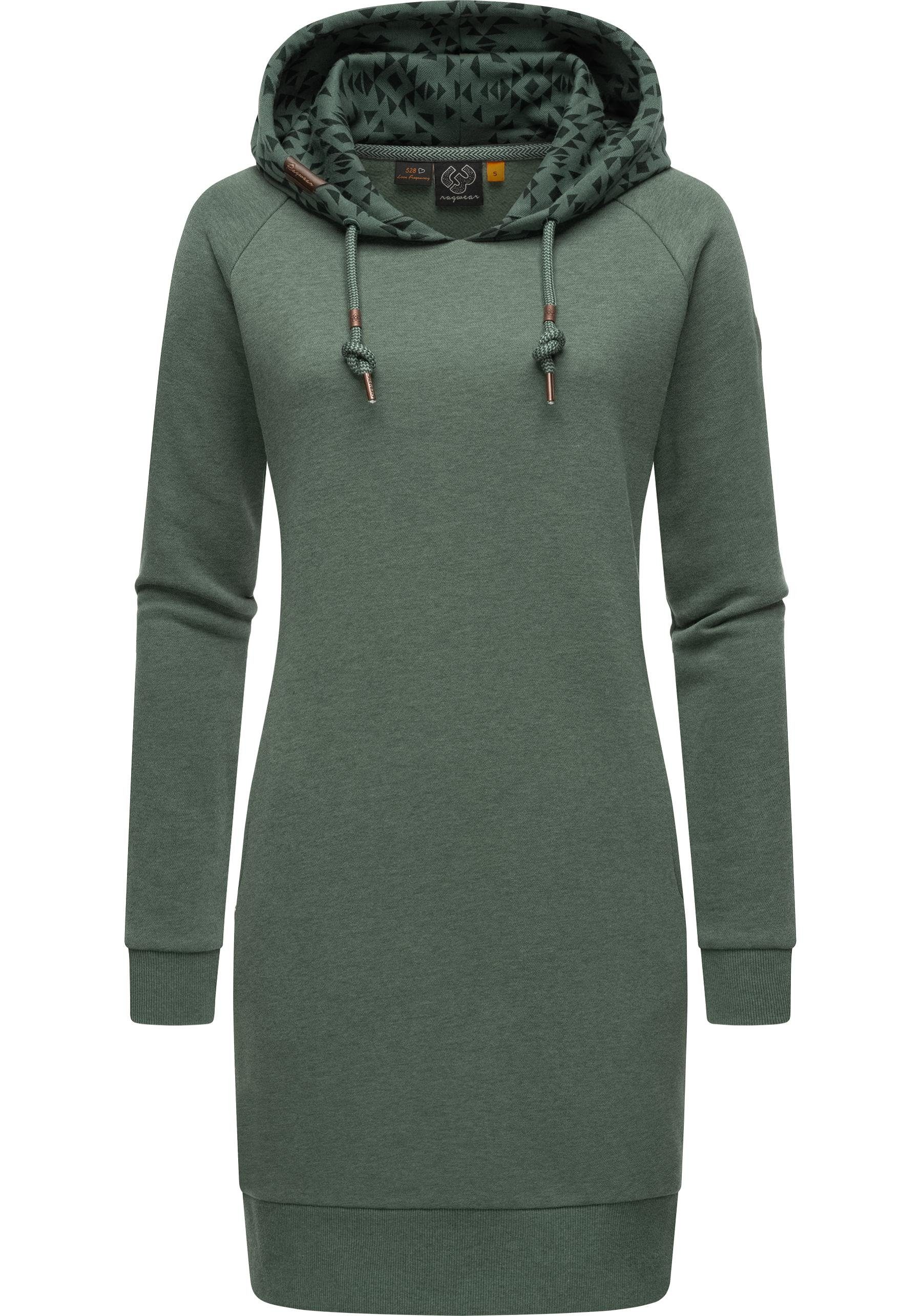 Ragwear Sweatkleid Bessi Langärmliges Baumwoll Kleid mit Printmuster-Kapuze