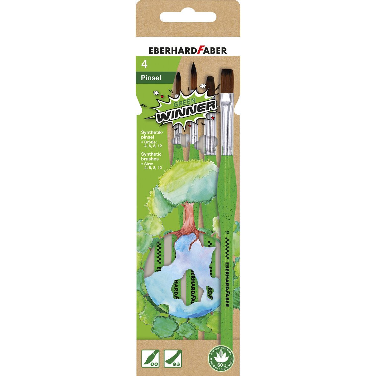 Eberhard Faber Malbecher Green Winner Haarpinselset - 4 Größen sortiert rund und flach. Packung