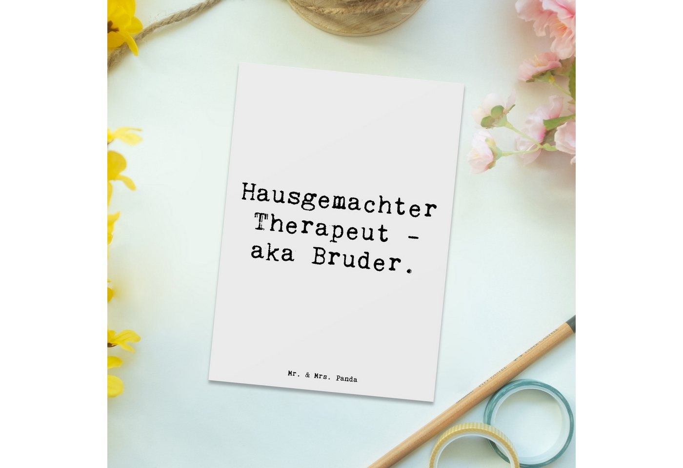 Thumbnail - Mr. & Mrs. Panda Postkarte Bruder Therapeut - Weiß - Geschenk, Beratung, Großer Bruder, persönli, Matte Rückseite