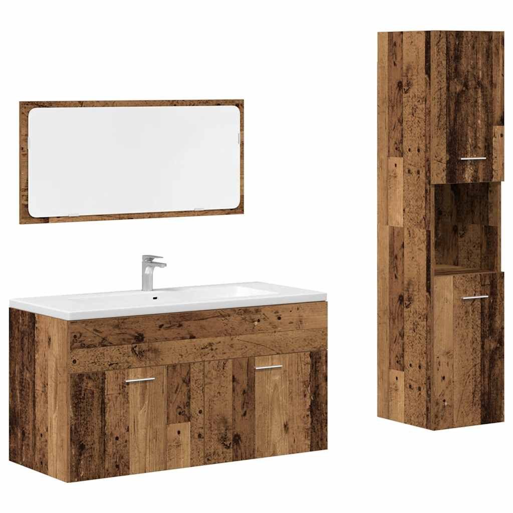 vidaXL Badezimmer-Set 3-tlg. Badmöbel-Set Altholz-Optik Holzwerkstoff, günstig online kaufen