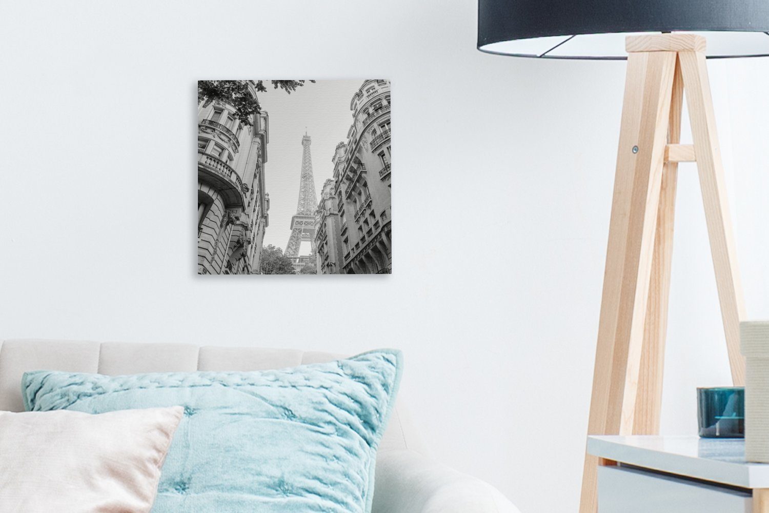 OneMillionCanvasses® Leinwandbild - Wohnzimmer Eiffelturm, - Leinwand St), Frankreich - Schlafzimmer (1 Weiß Schwarz Bilder für