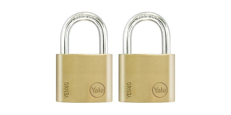 Yale Vorhängeschloss Hangschloss 40mm Messing Koffer Schloss mit 3 Schlüsseln [2er], (2-tlg), gehärteter Stahlbügel, Robuster Messingkörper, verchromt