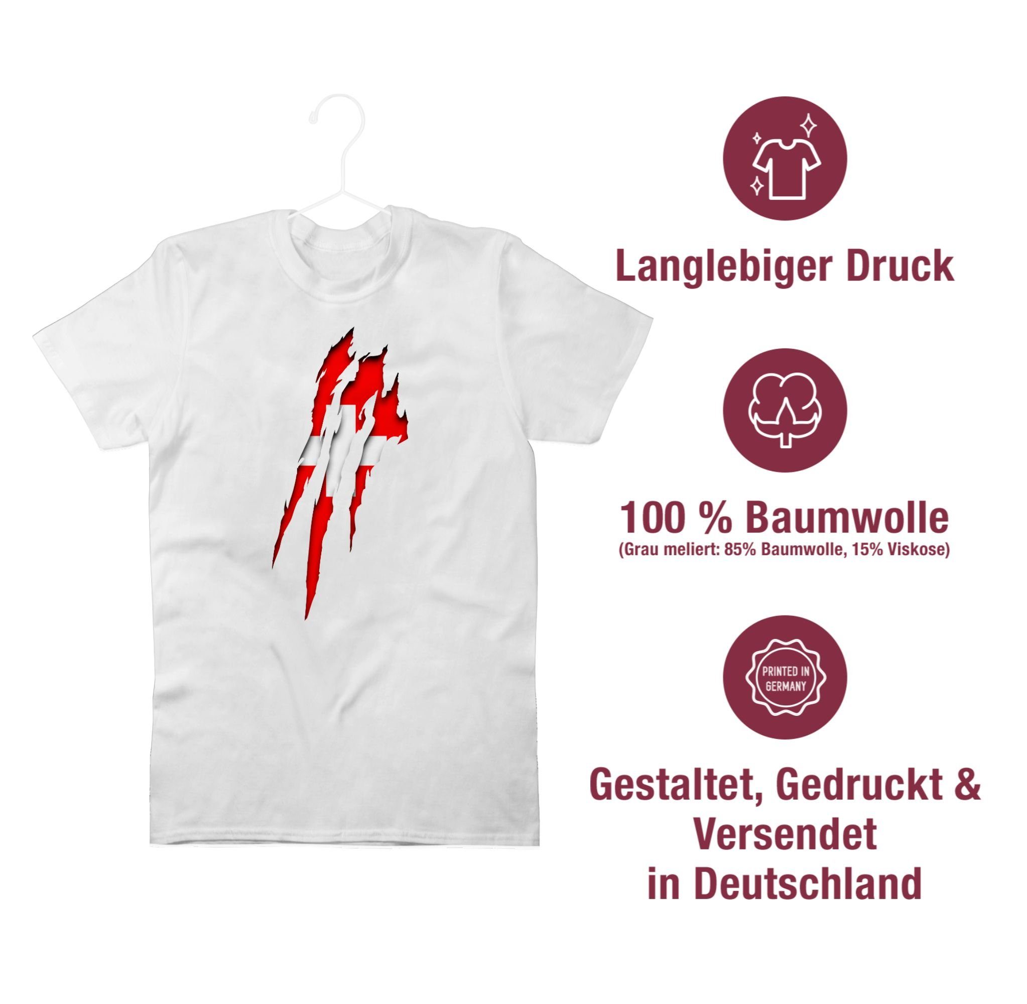 Shirtracer T-Shirt Schweiz Krallenspuren Fussball EM 2024 Weiß 3
