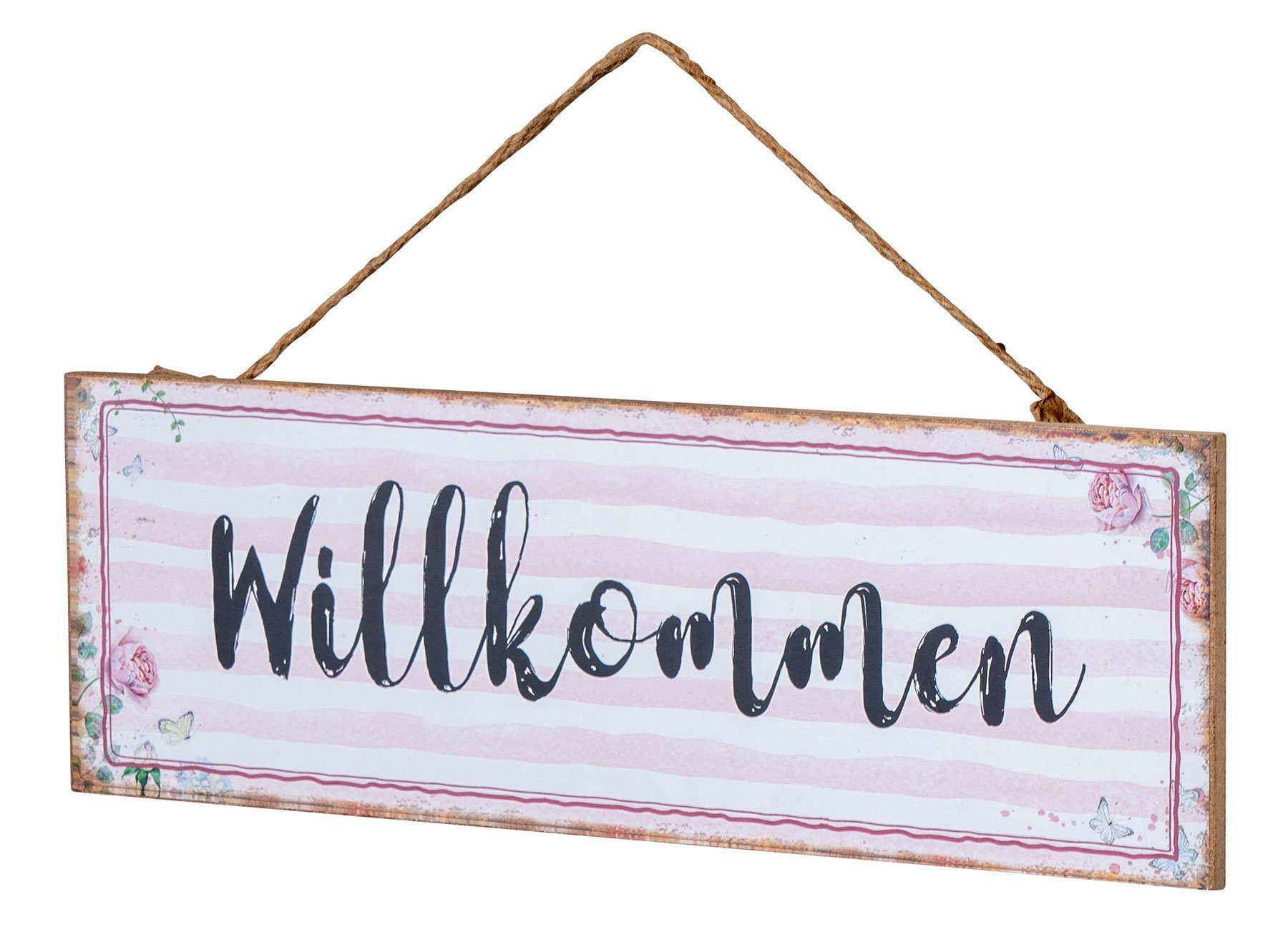 Levandeo® Wandbild, Willkommen Türschild 30x10cm Rosa Weiß Wandschild MDF H günstig online kaufen