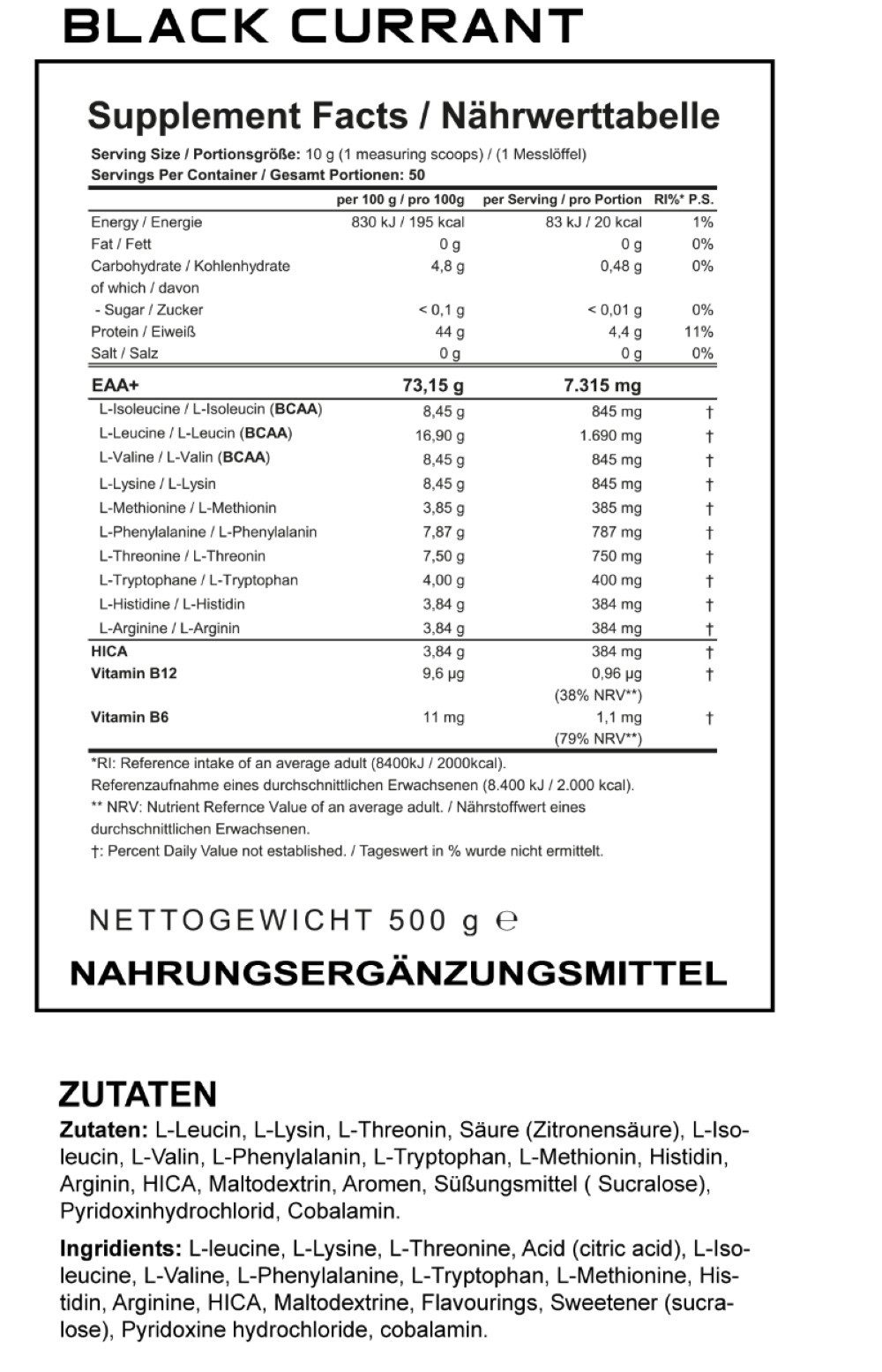 EVO Labs GmbH EVOLabs EAA+HICA 500g BCAA Aminosäure EAA+ Training DEUTSCHE QUALITÄT Pulver, 1 er Dose à 1,00 St., 8 EAA, semi-essenzielle Aminosäuren. Frei von Fett, Zucker und Salz.