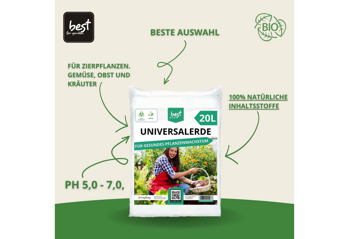 Thumbnail - Best for Home Bio-Erde Gartenerde für Zimmer- und Balkonpflanzen, Gemüse, Obst und Kräuter. Universalerde, Bio und torff...