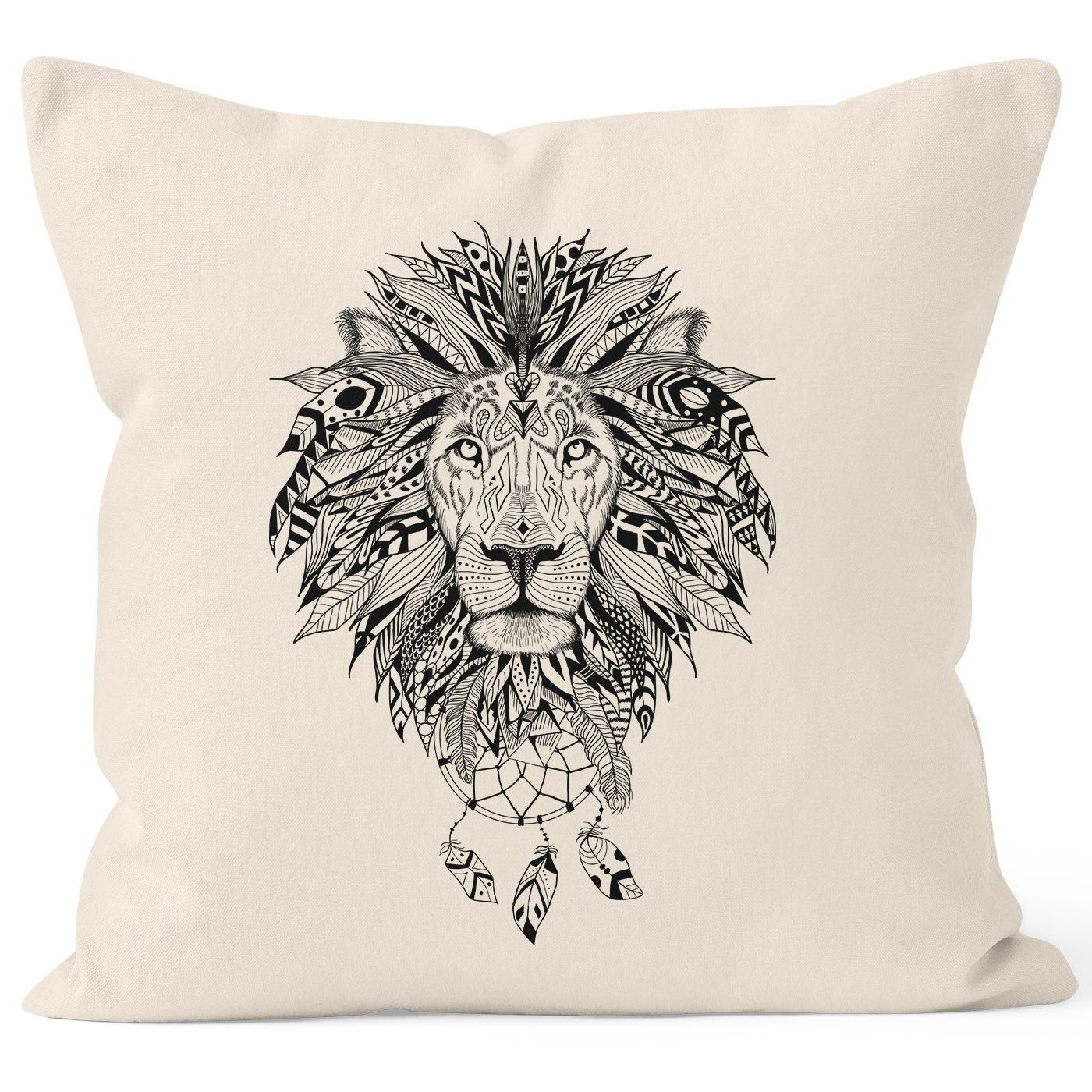 Autiga Dekokissen Kissenbezug Löwe Lion Ethno Atzekenmuster Boho Federn Traumfänger 40x40 Autiga® natur