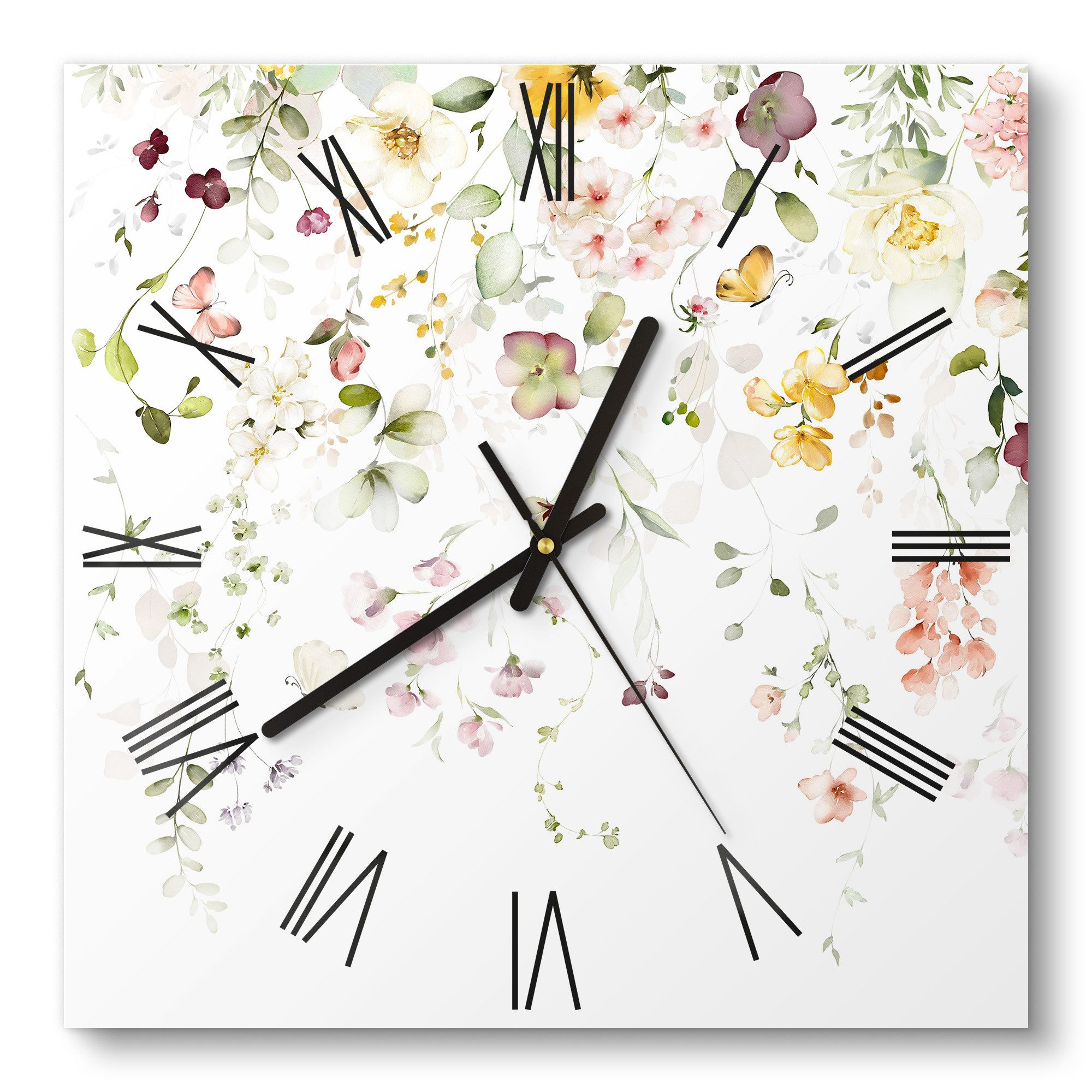 DEQORI Wanduhr 'Zarte Blütenpracht' (Glas Glasuhr günstig online kaufen