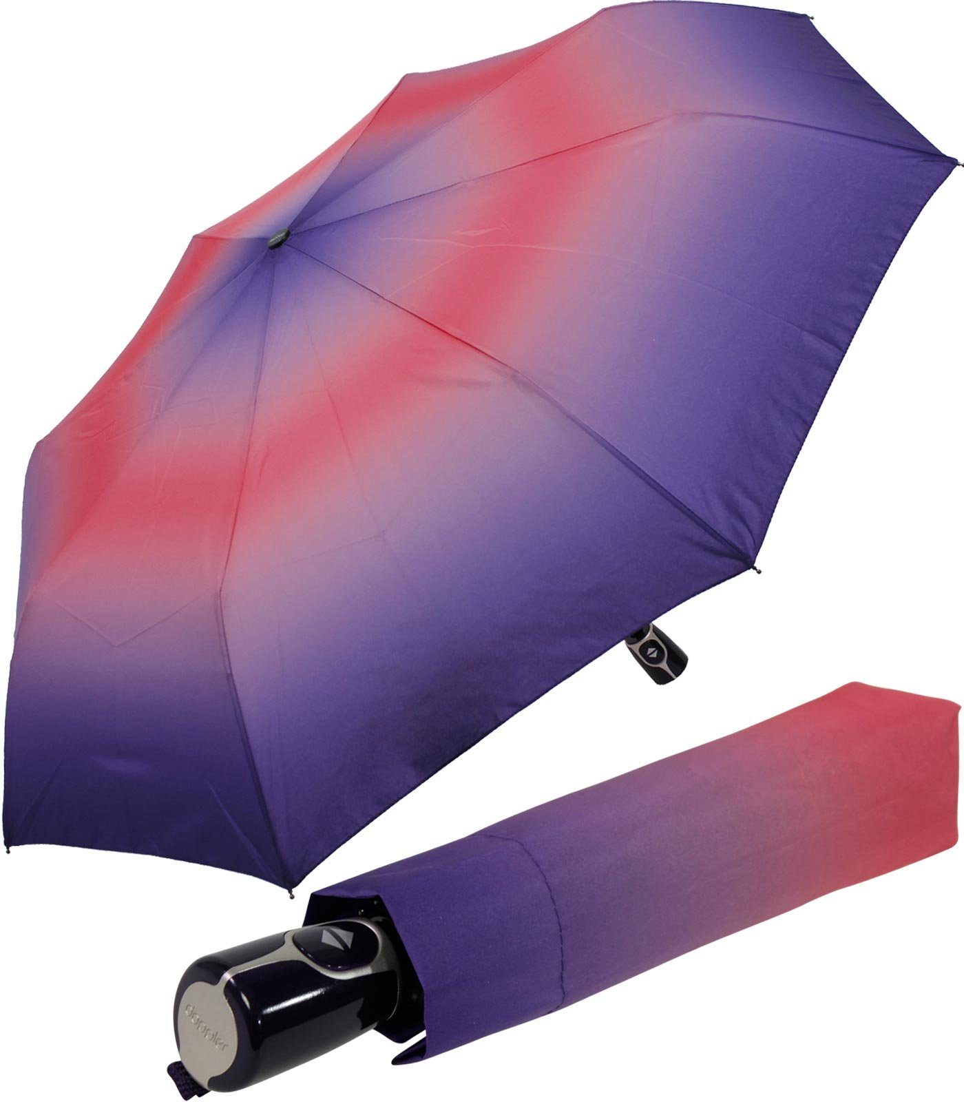 doppler® Taschenregenschirm Damen Auf-Zu-Automatik Magic Fiber - New York, elegant, stabil und praktisch lila-rosa