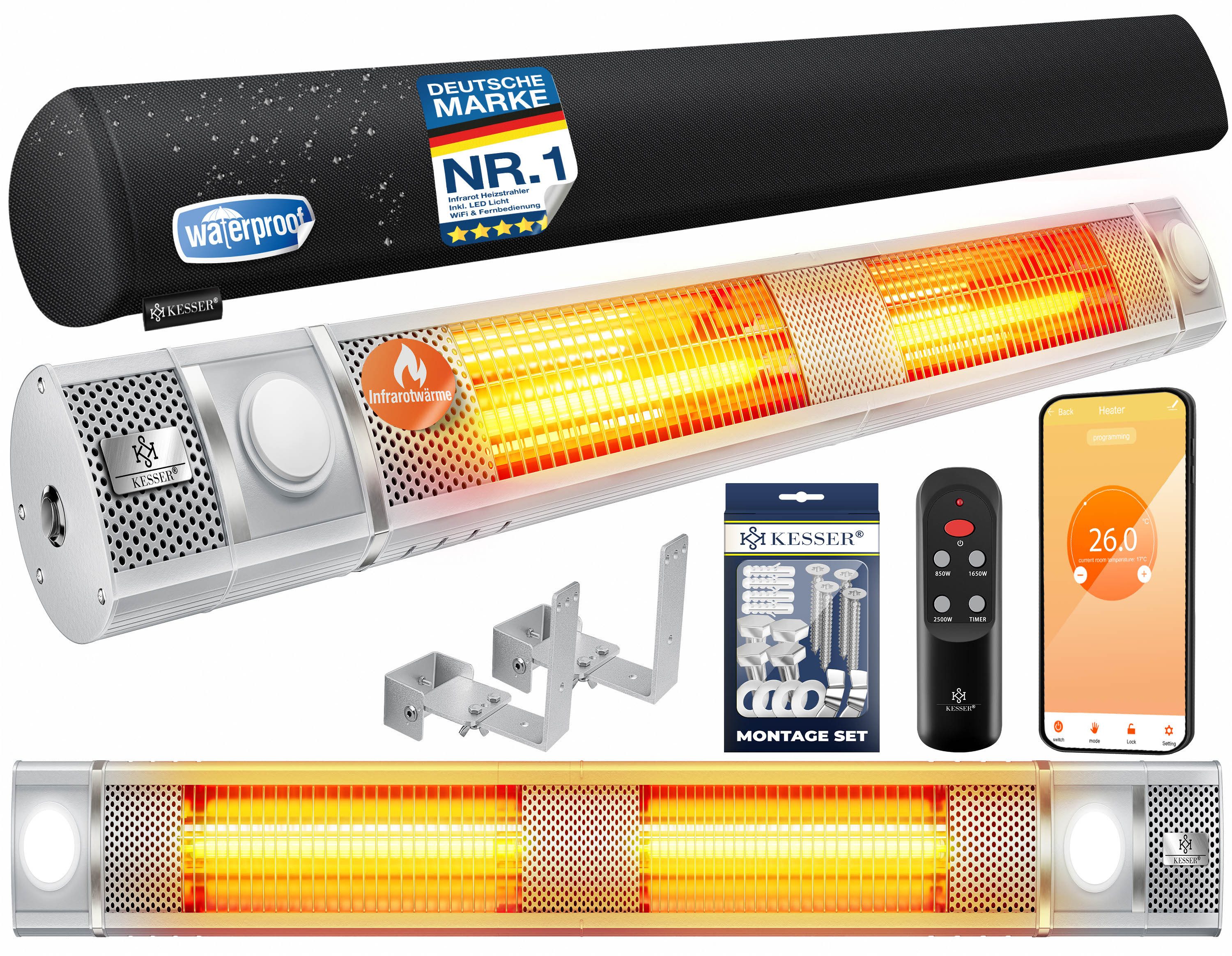 KESSER Terrassenstrahler, Infrarot Heizstrahler 3000W Heizer IR-Gastro-Bar + LED, Fernbedienung