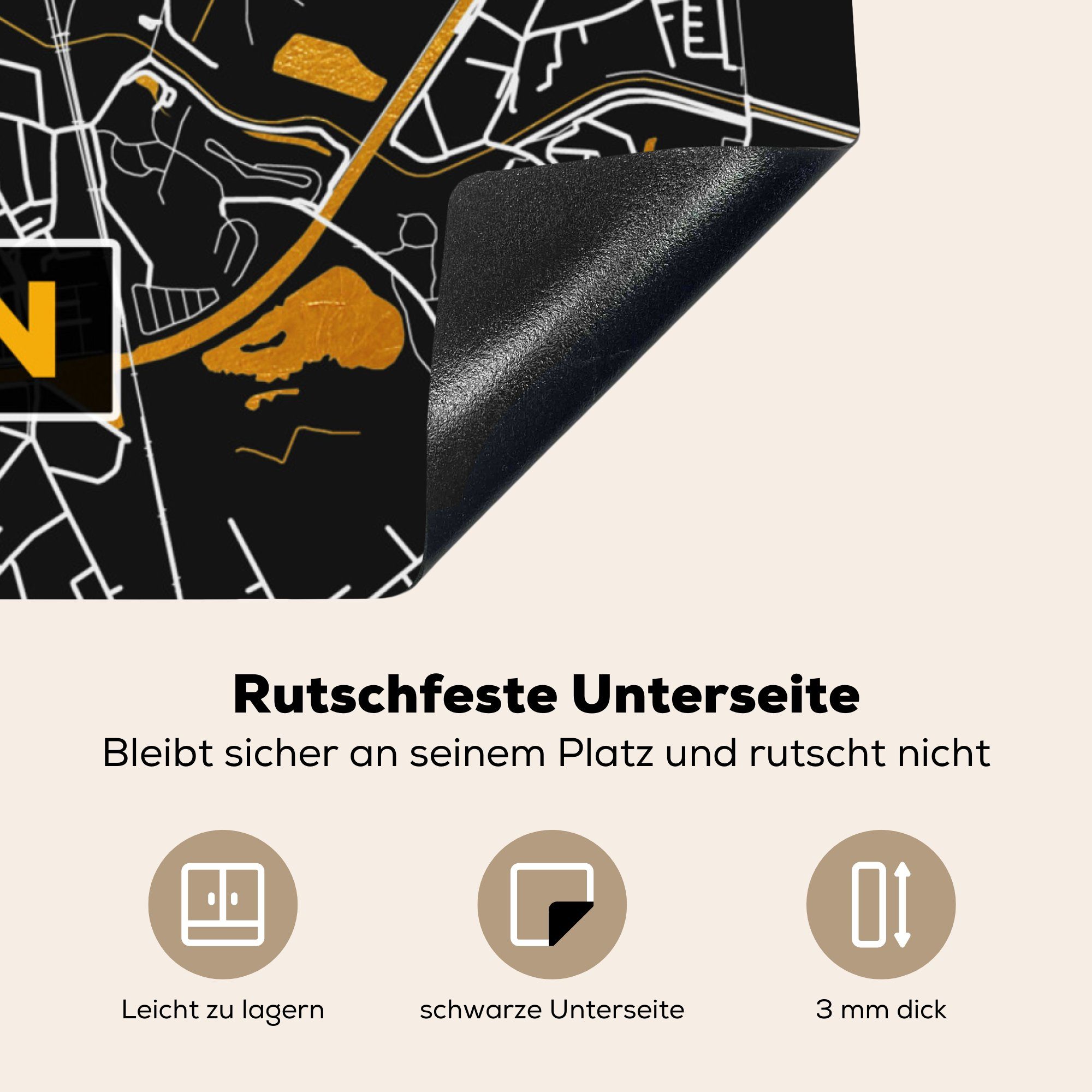 MuchoWow Herdblende-/Abdeckplatte - tlg), - 78x78 für Ceranfeldabdeckung, - Karte (1 - Gold Lünen Stadtplan küche cm, Deutschland, Vinyl, Arbeitsplatte