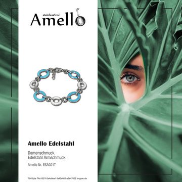 Amello Edelstahlarmband Amello Oval Armband türkis weiß Damen (Armband), Armband (Oval) ca. 18cm + 2cm Verlängerung, Edelstahl (Stainless Steel