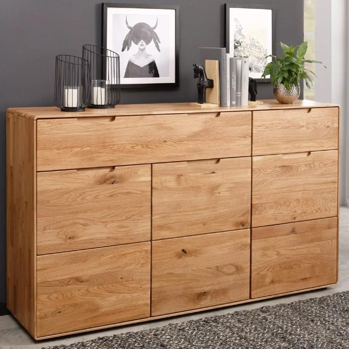 Liadomo Kommode Genua 3, Sideboard, Stauraummöbel, Stauraum, aus Massivholz Wildeiche, drei Türen, zwei Schubkästen