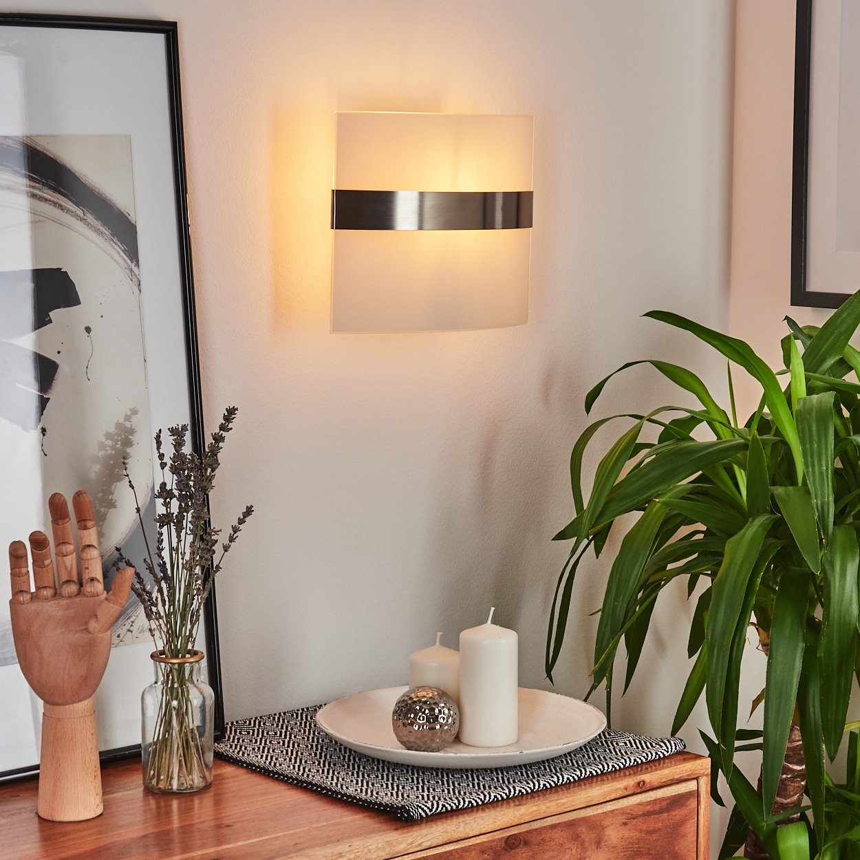 hofstein Wandleuchte »Cusighe« Wandlampe aus Glas/Metall in Stahl gebürstet günstig online kaufen