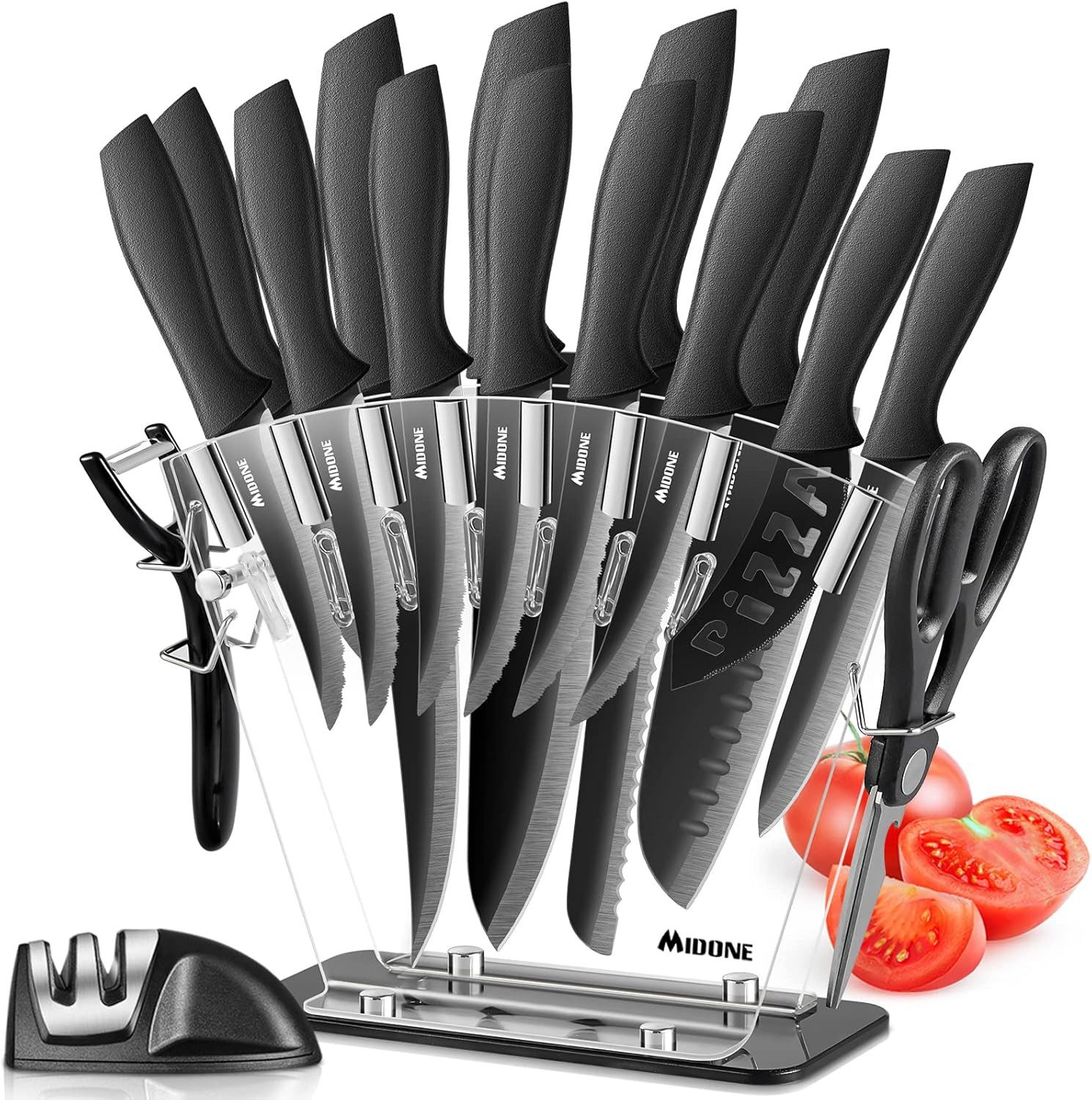 Vivitar Universalküchenmesser Profi 17-teiliges Küchenmesser Set Messerschärfer & Acryl Messerblock, mit Kochmesser, Santokumesser, Brotmesser, Steakmessern, Schere
