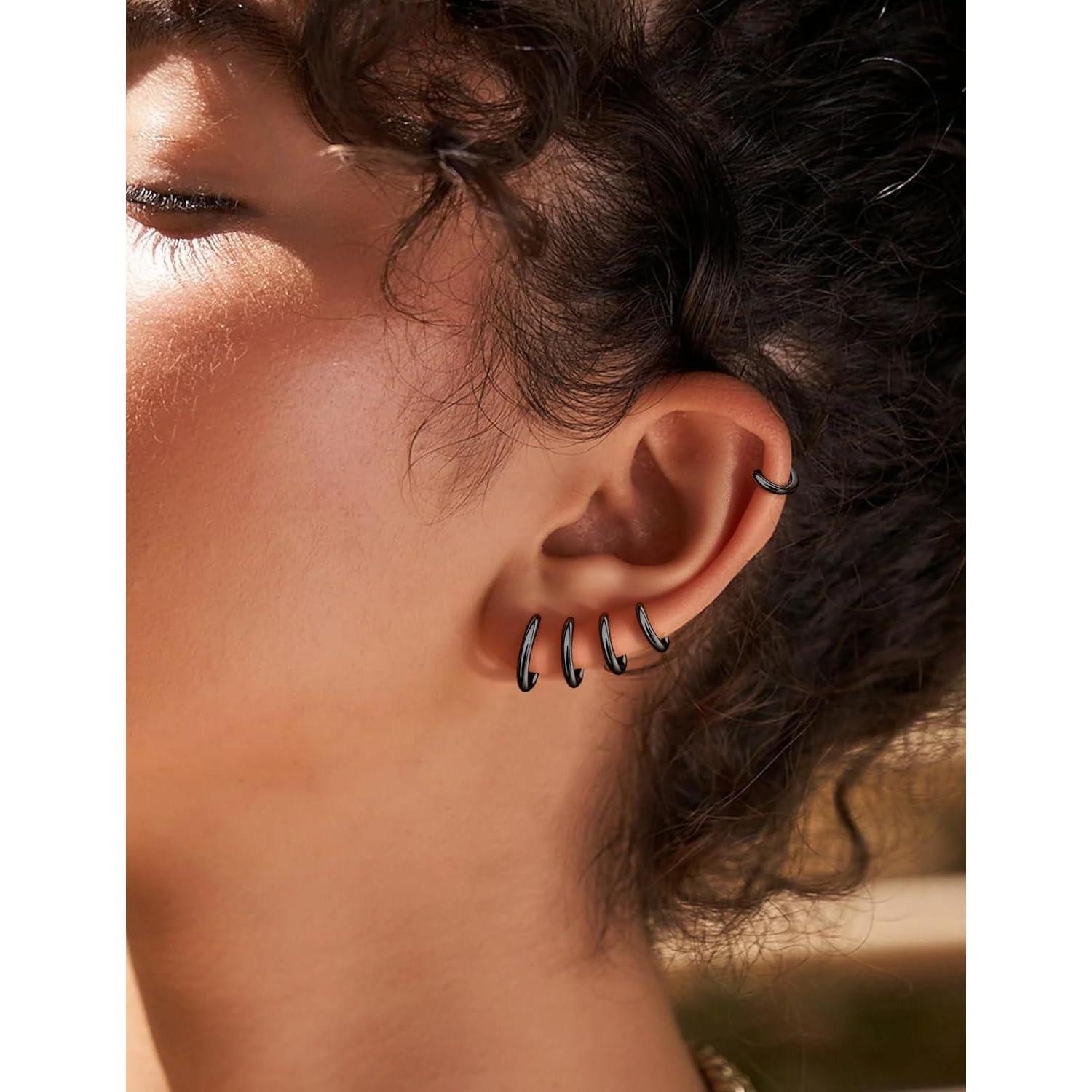 Krfy Creolen-Set Kleine Creolen Ohrringe Schwarz Chirurgenstahl Set Helix Piercing