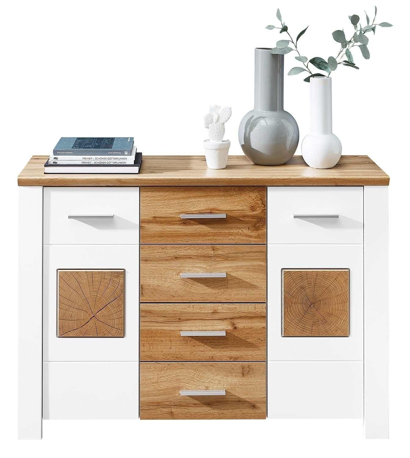 Vito Kommode MATERIO, B 122 x H 86 cm, Weiß matt, 2 Türen und 4 Schubladen