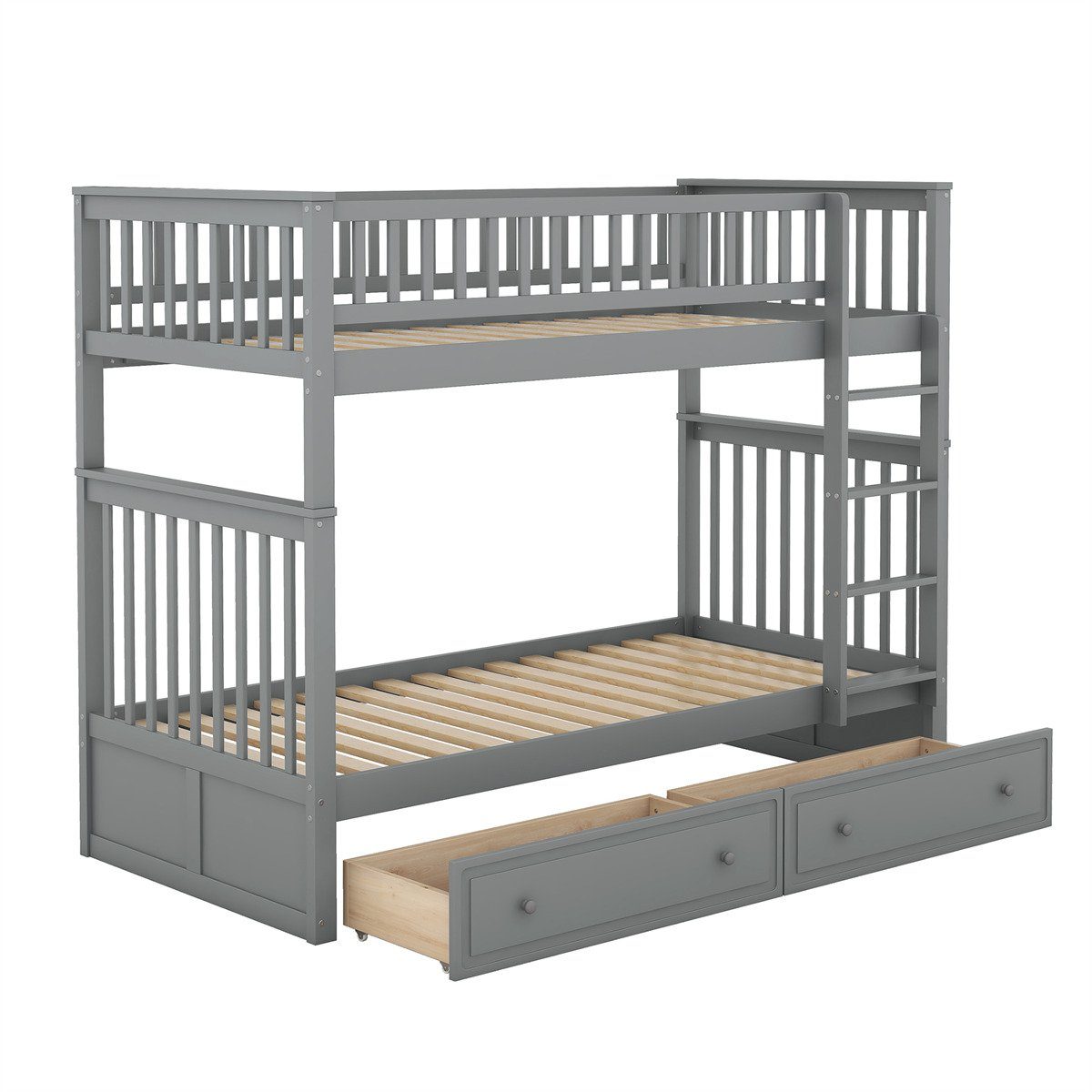 Etagenbett(90x200cm)Kinderbetten,Funktionelle mit Betten Doppel aus Schubladen(ETA:9.5)Rahmen Hochbett Cabrio-Betten,Etagenbett autolock Kiefer Grau