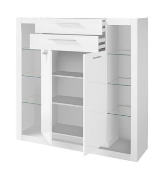Furn.Design Highboard Ladis (Schrank in weiß mit Türen und Schubladen, 141 x 139 cm), Hochglanz