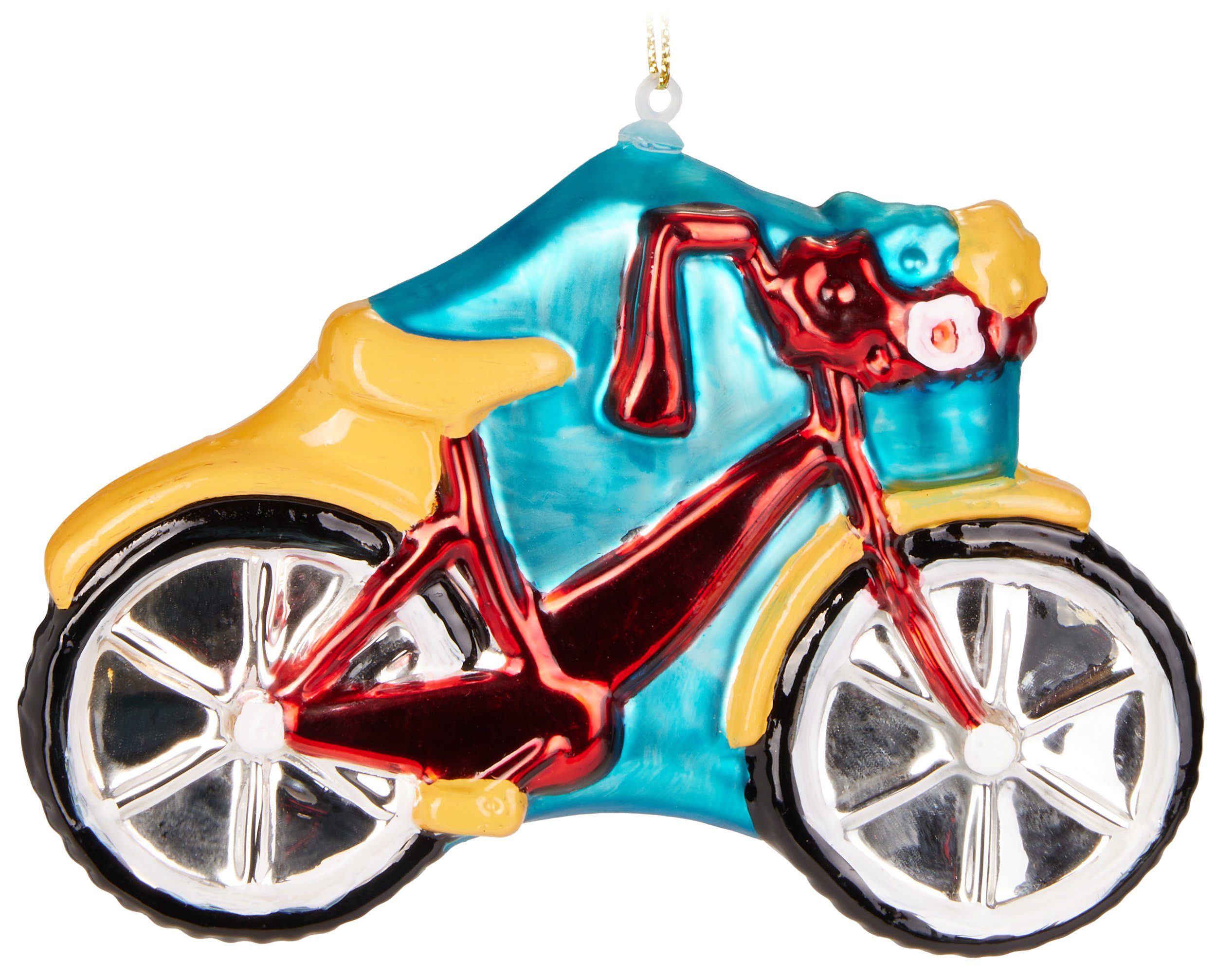 BRUBAKER Christbaumschmuck Fahrrad Rot mit Glitzer (1-tlg), Lustige Weihnachtskugel aus Glas - Mundgeblasene Weihnachtsbaumkugel Figuren Lustig Deko Anhänger - Handbemalte Baumkugel - 13 cm