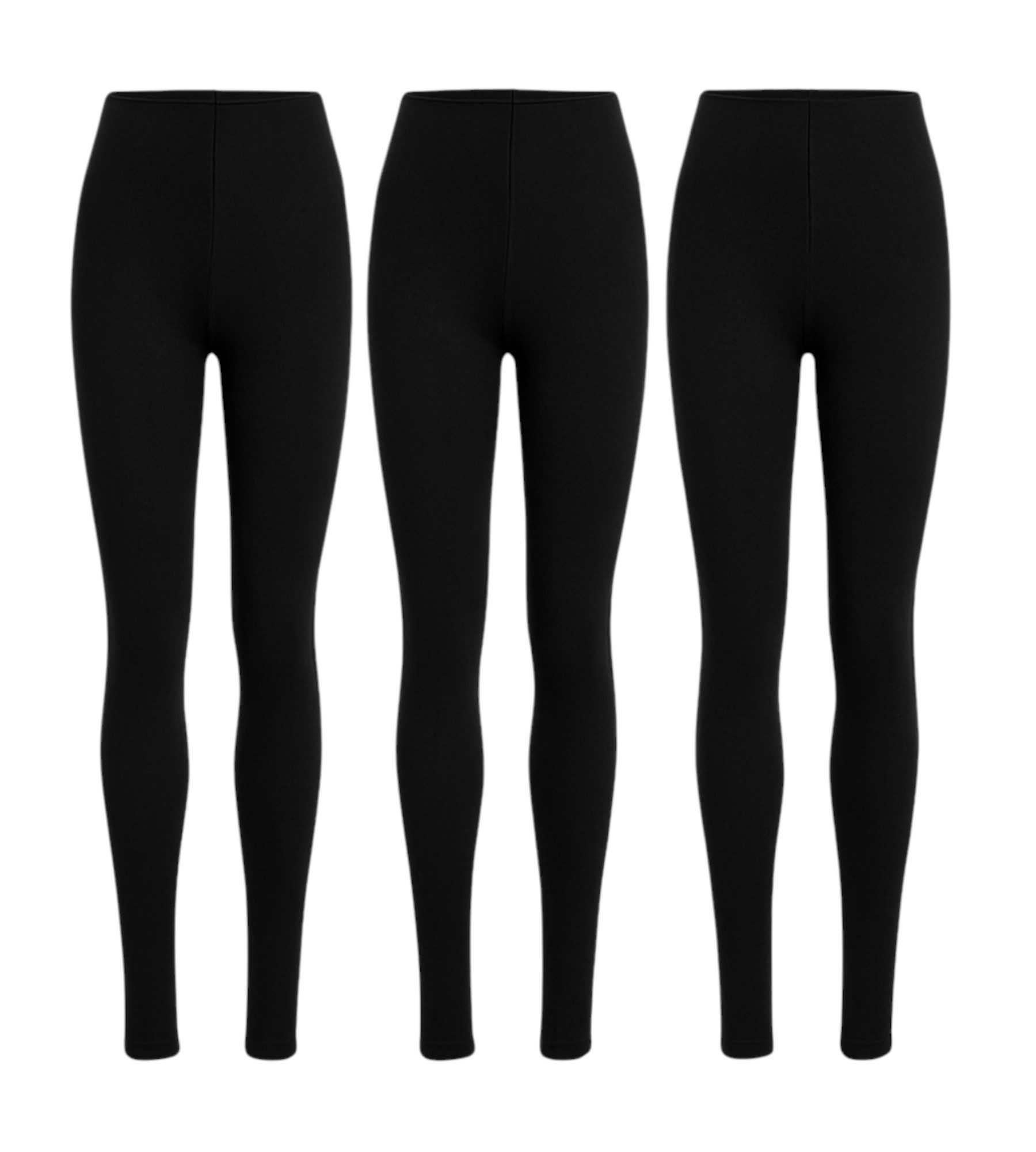 Thermoleggings Damen 3er Pack – gefütterte lange Winter Unterhose warm schwarz