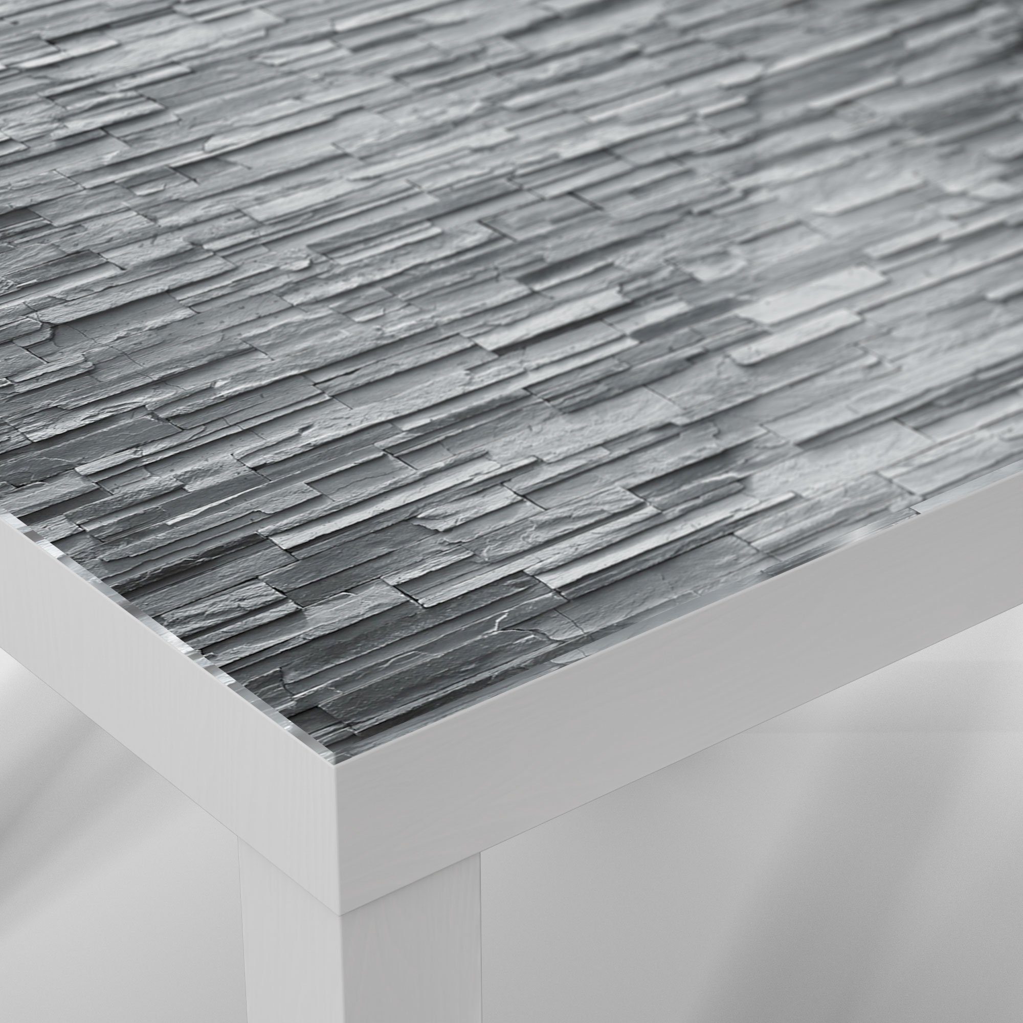 DEQORI Couchtisch 'Unebene Schieferwand', Beistelltisch modern Glas Weiß Glastisch