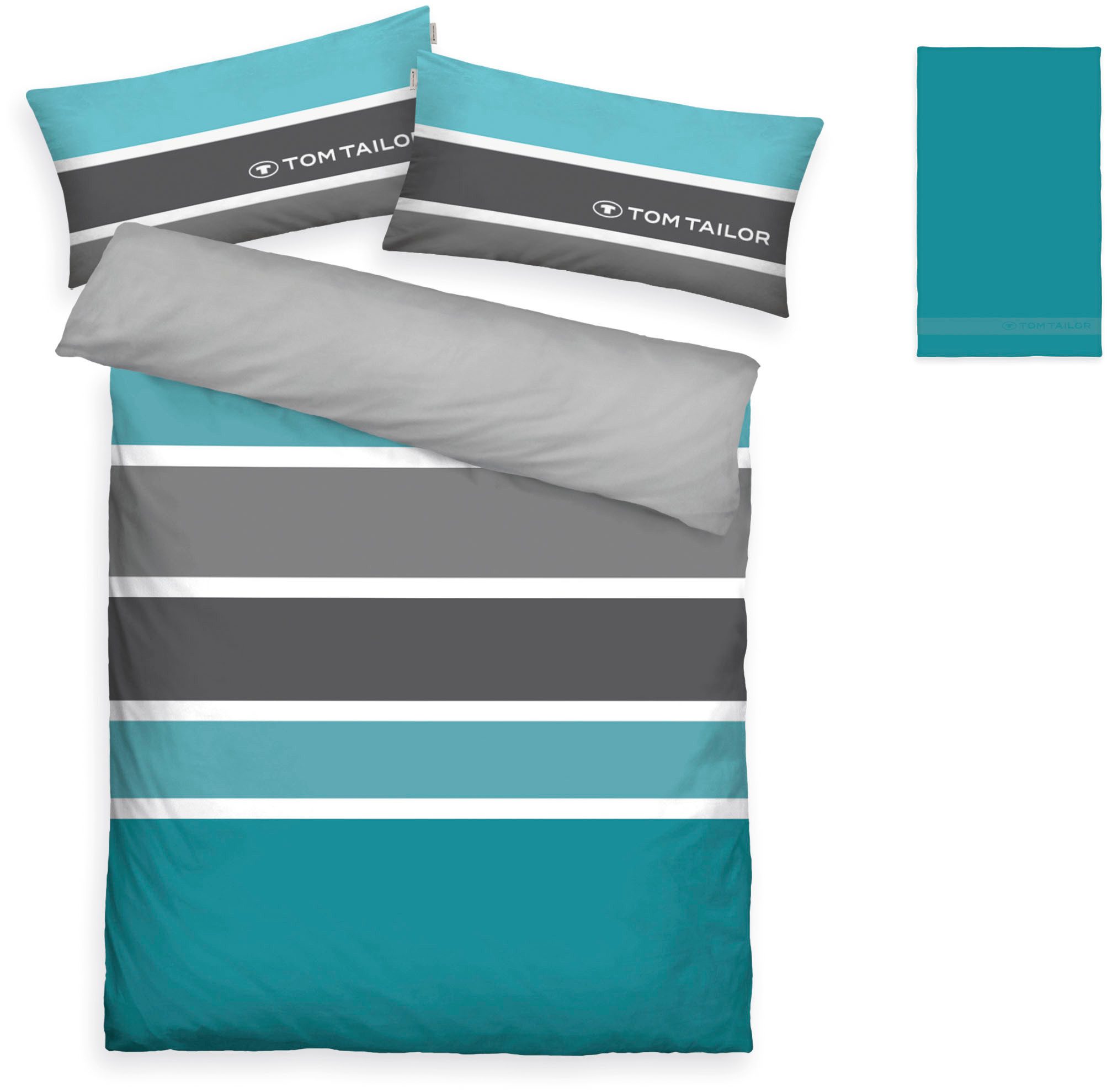 TOM TAILOR HOME Bettwäsche Felix in Gr. 135x200 oder 155x220 cm, Renforcé, 3 teilig, mit GRATIS-Zugabe: Gästehandtuch (100% Baumwolle), mit Reißverschluss