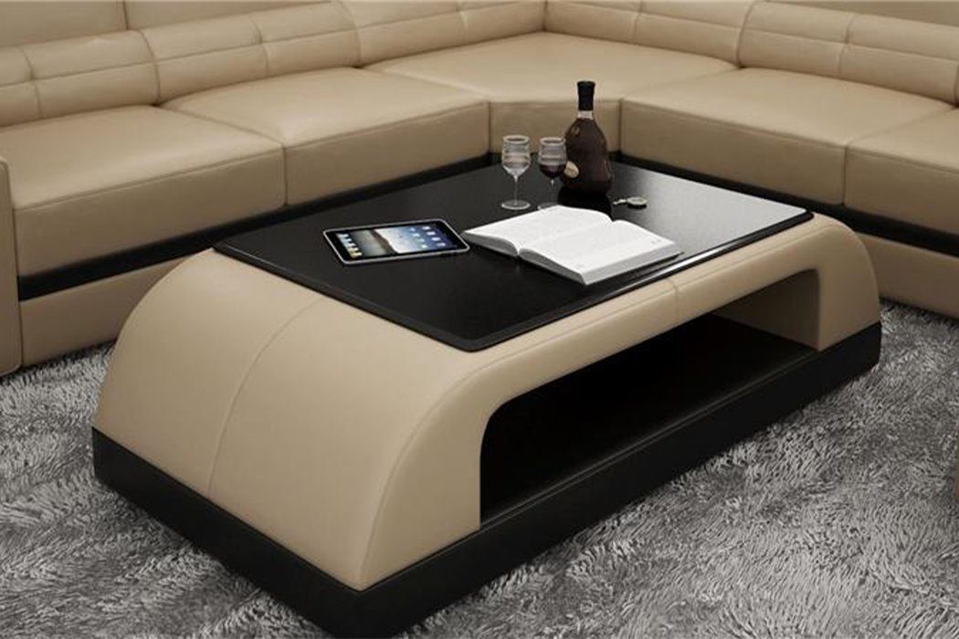 JVmoebel Couchtisch Moderner Couchtisch aus Leder und Glas mit elegantem Design, Made in Europa