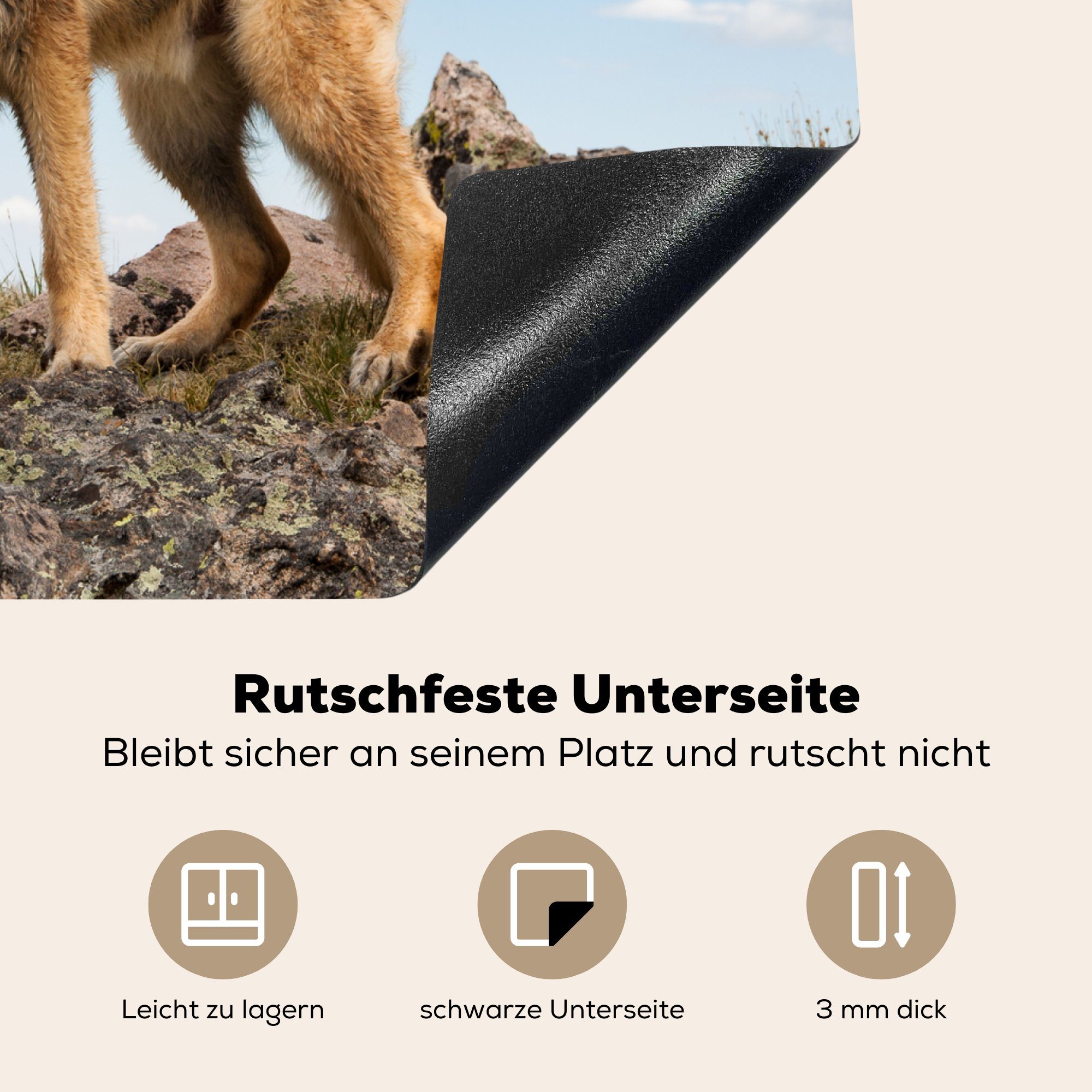 MuchoWow Herdblende-/Abdeckplatte Deutscher Schäferhund auf tlg), küche, Vinyl, (1 Ceranfeldabdeckung cm, 59x52 Induktionsmatte Berg, für einem die