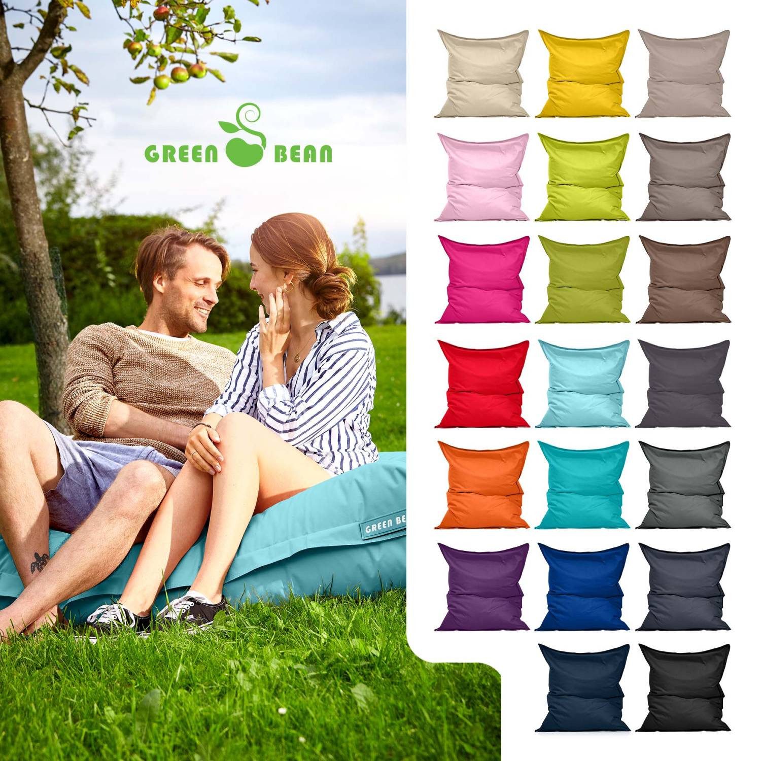 Green Bean Sitzsack XXL Outdoor Sitzsack Square 140x180cm (XXL Riesensitzsack 140x180cm 380 Liter Kinder & Erwachsene Bean Bag EPS Perlen Füllung, Groß Draußen  – Bild 2 von 5