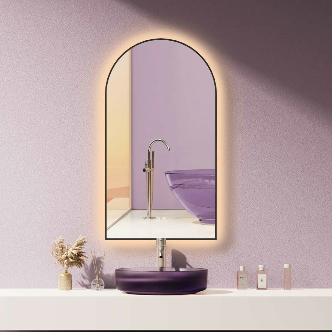 HOKO Badspiegel mit beleuchtung+Antibeschlag, Spiegel Gold / Schwarz mit Li günstig online kaufen